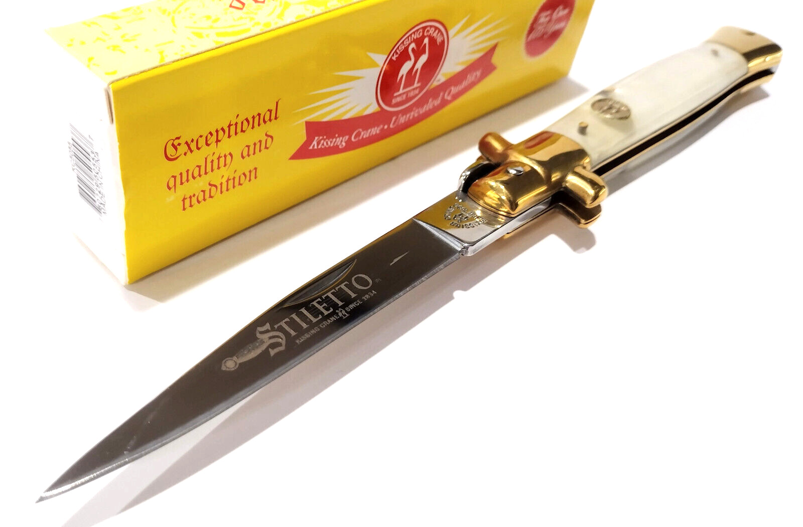 Kissing Crane Real Mother of Pearl MOP Stiletto Manual Folding Pocket Knife EDC Kissing Crane Real Mother of Pearl MOP Stiletto Manual Folding Pocket Knife EDC