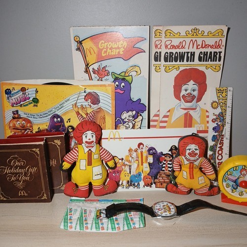 Vintage 70s 80s Ronald McDonald Collectible Lot Accessories Doll Chart Watch Vintage 70s 80s Ronald McDonald Collectible Lot Accessories Doll Chart Watch