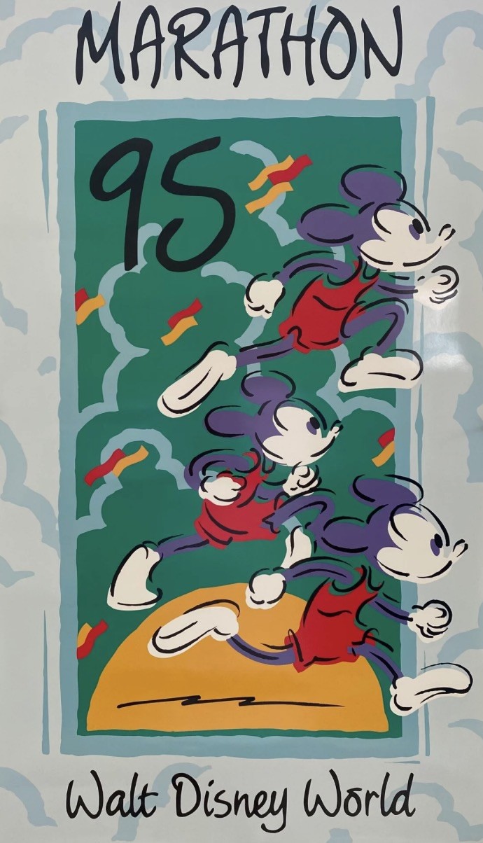 Vintage 1995 Walt Disney World Marathon Mickey Mouse Running Poster 17"x29" New