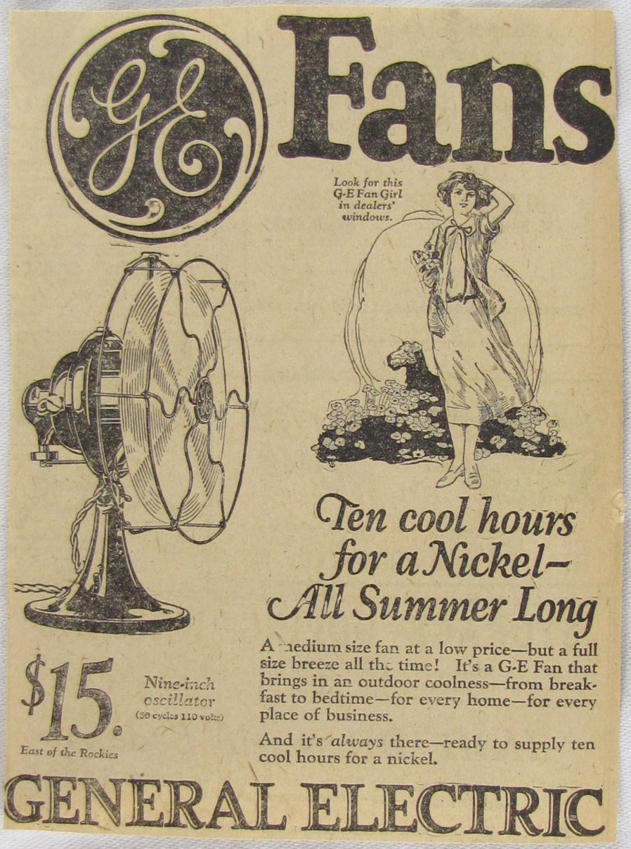 Vintage 1925 GE General Electric 9 in Fan Newspaper Print Ad Vintage 1925 GE General Electric 9 in Fan Newspaper Print Ad