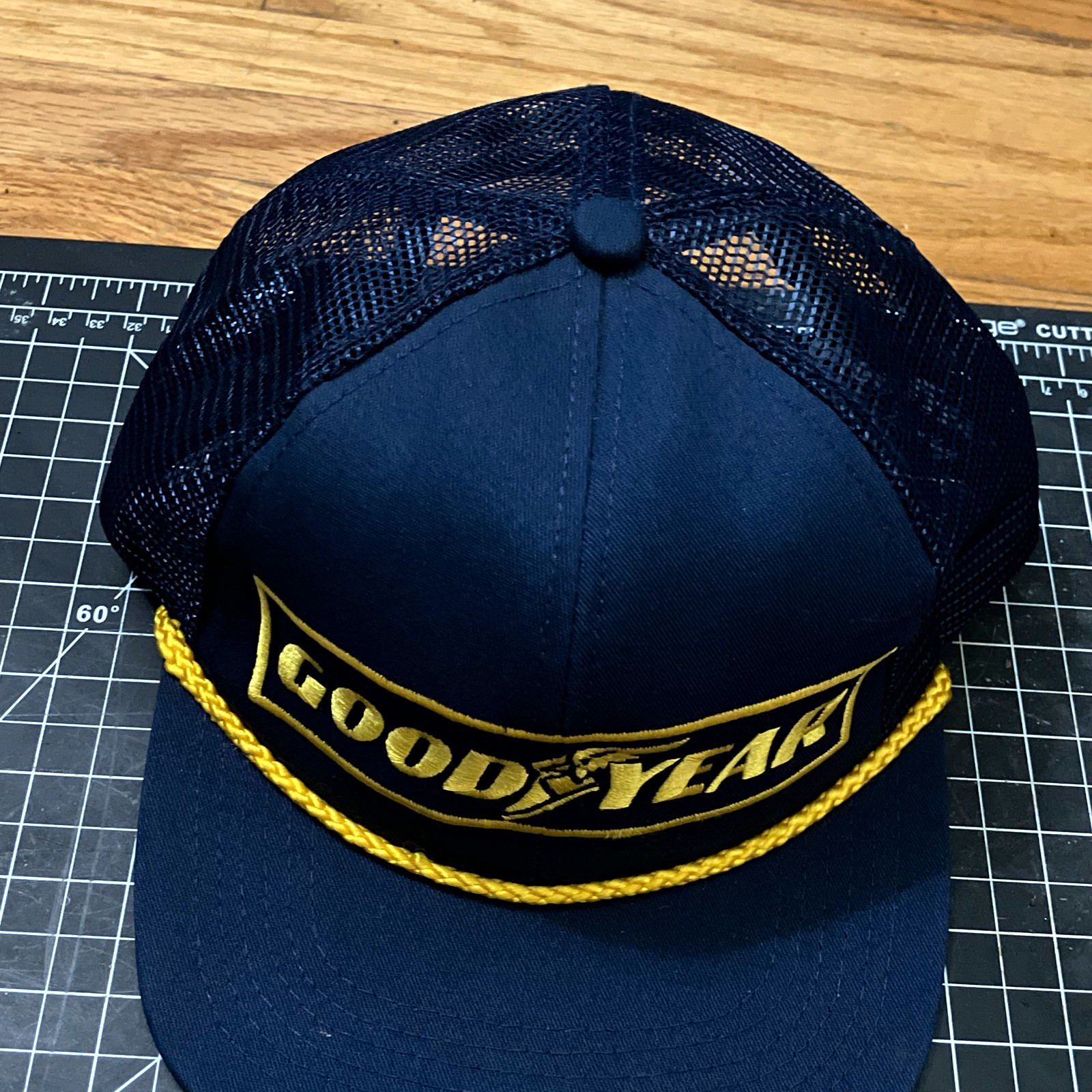 Goodyear Black & Gold Mesh Trucker Hat Cap Gold Logo Tire vintage new Goodyear Black & Gold Mesh Trucker Hat Cap Gold Logo Tire vintage new