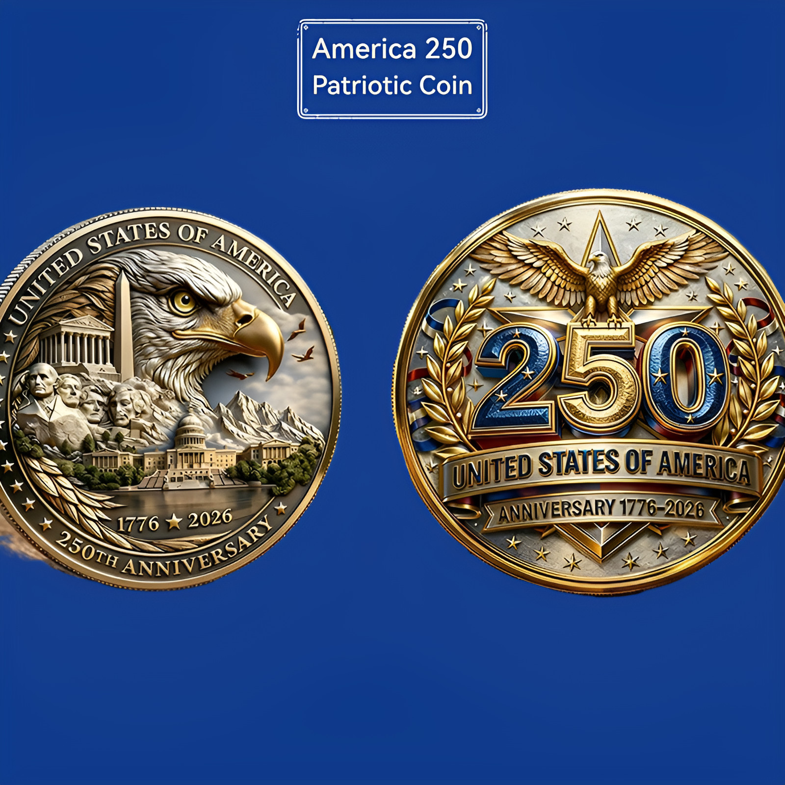 America 250 Semiquincentennial 1776-2026 Patriotic Collectible Challenge Coin America 250 Semiquincentennial 1776-2026 Patriotic Collectible Challenge Coin