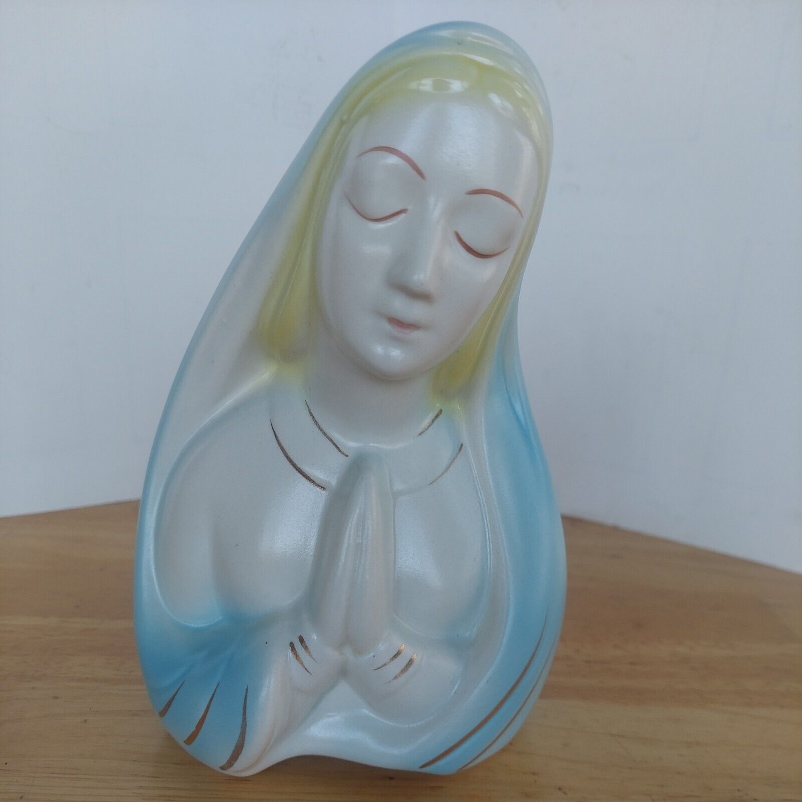 Vtg Praying Virgin Mary Madonna Bust Ceramic Figurine Planter  Vase 7\