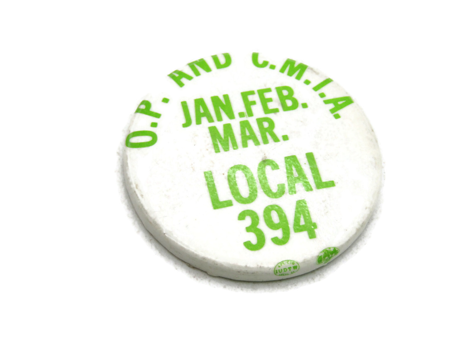 Vintage O.P. & C.M.I.A. Plasterers Cement Masons Union Local 394 Dues Pin Button Vintage O.P. & C.M.I.A. Plasterers Cement Masons Union Local 394 Dues Pin Button