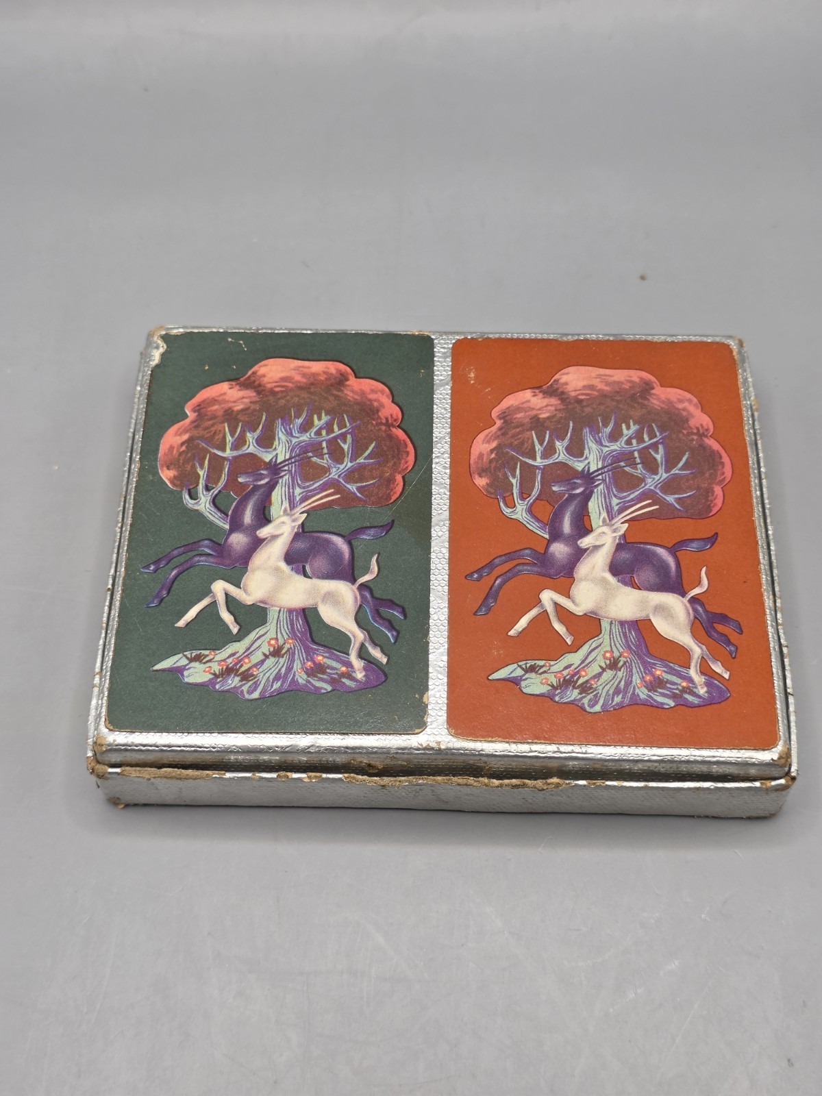 Vintage Art Nouveau Leaping Deer Playing Cards Double Deck Set Art Deco Box Vintage Art Nouveau Leaping Deer Playing Cards Double Deck Set Art Deco Box