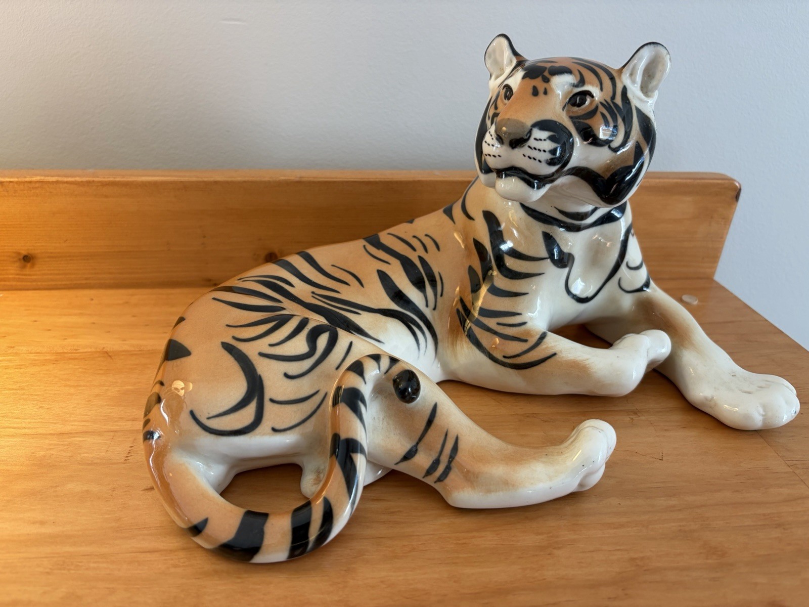 Vintage USSR Lomonosov LFZ Porcelain Lying Tiger Figurine, Soviet Russia 11 Inch Vintage USSR Lomonosov LFZ Porcelain Lying Tiger Figurine, Soviet Russia 11 Inch