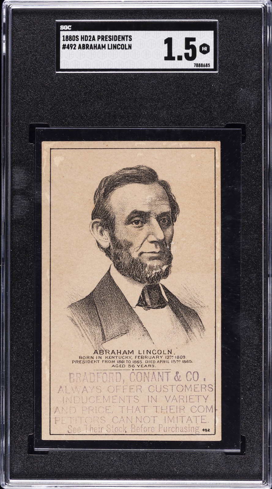 1880 HD2A US PRESIDENT #492 ABRAHAM LINCOLN SGC 1.5 1880 HD2A US PRESIDENT #492 ABRAHAM LINCOLN SGC 1.5