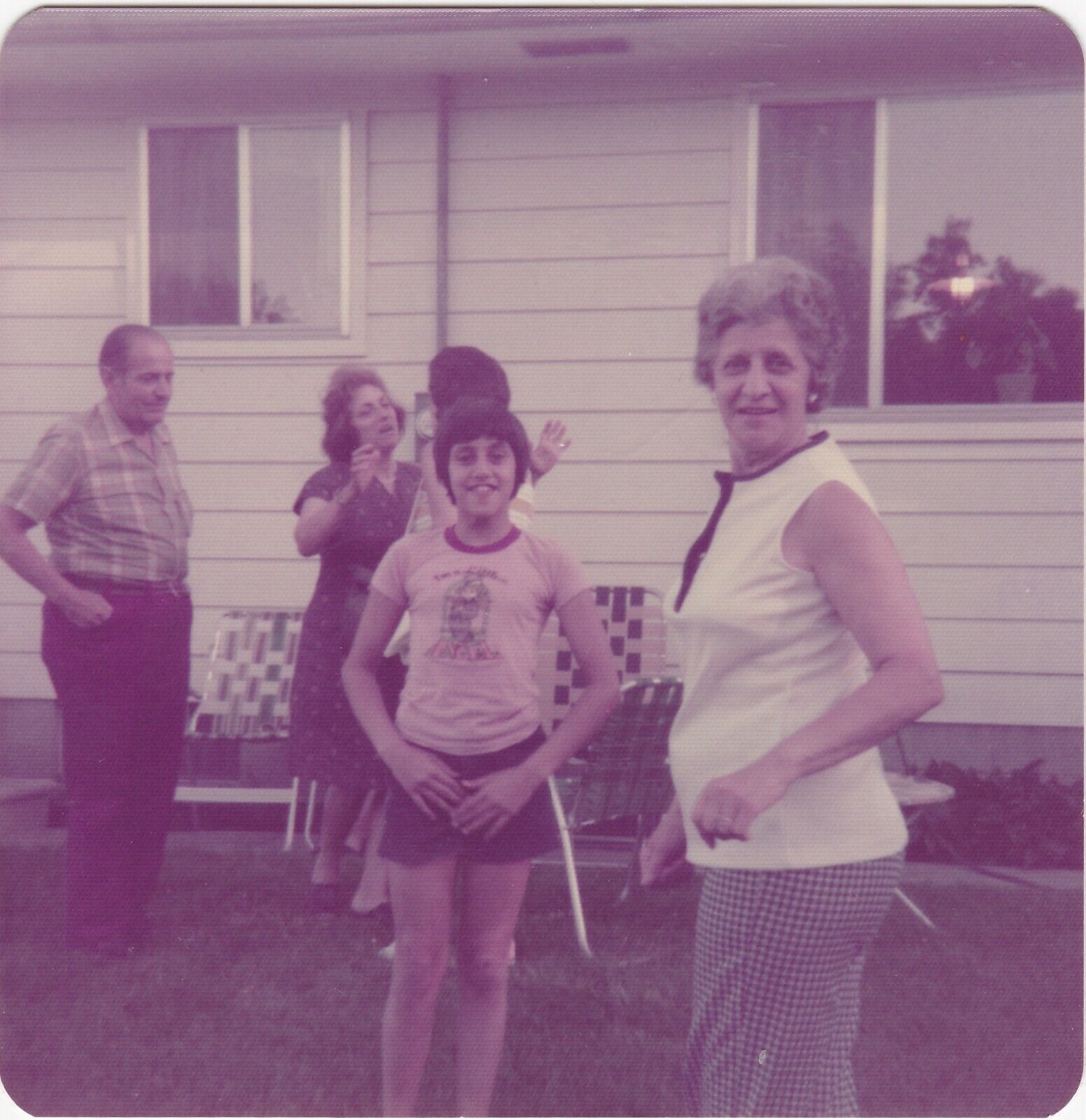 Vintage 1975 Found Photo - Boy With Family In Yard Smiles At Port Huron Michigan