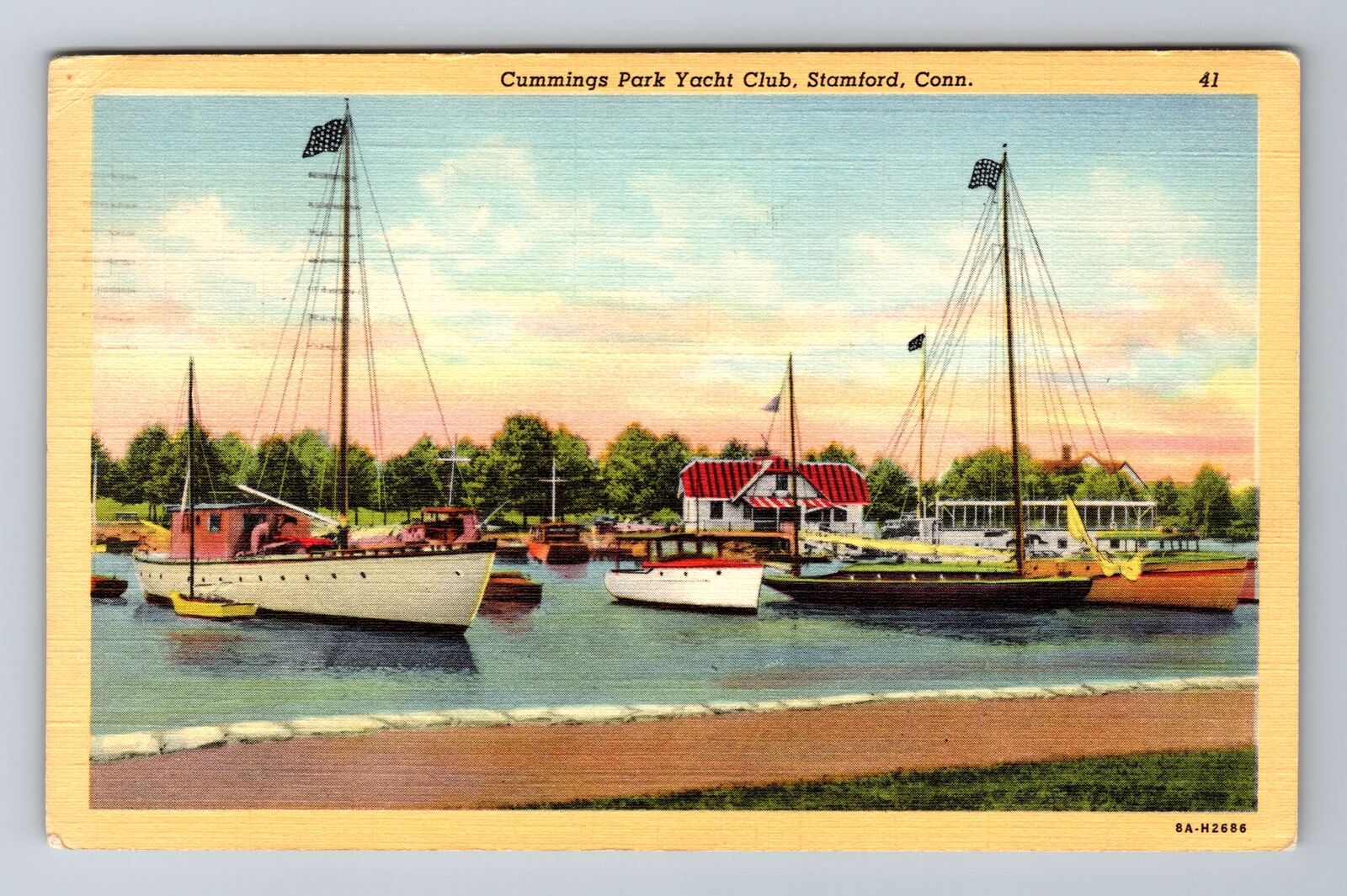Stamford CT-Connecticut, Cummings Park Yacht Club, Vintage c1942 Postcard