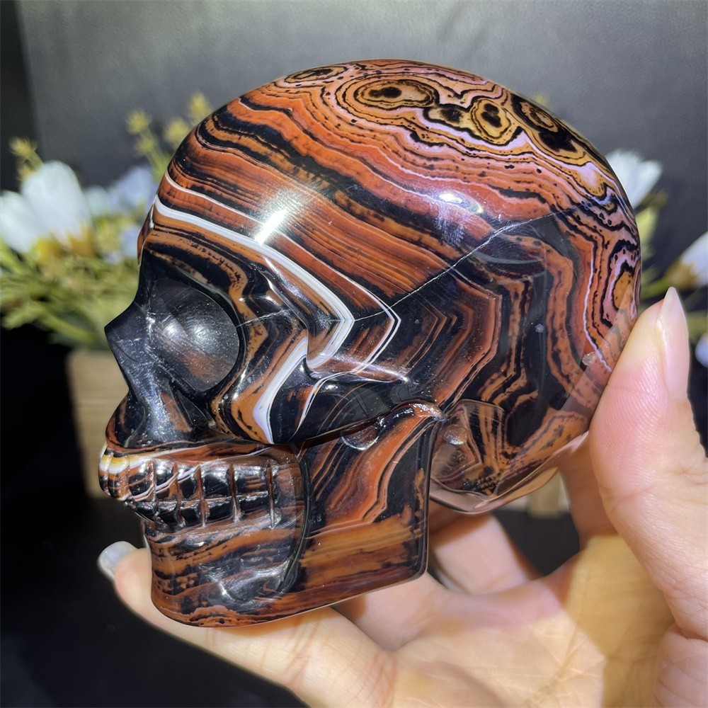 1.5LB 3.7" A++Flower Sardonyx Agate Skull Crystal Quartz Mineral Decor Carved 1.5LB 3.7" A++Flower Sardonyx Agate Skull Crystal Quartz Mineral Decor Carved
