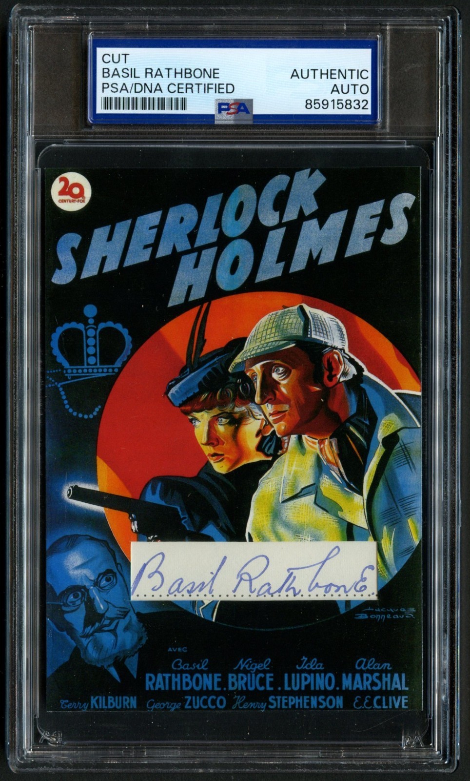 Basil Rathbone signed 3.5x5 Actor Sherlock Holmes Custom Cut PSA Slabbed Basil Rathbone signed 3.5x5 Actor Sherlock Holmes Custom Cut PSA Slabbed