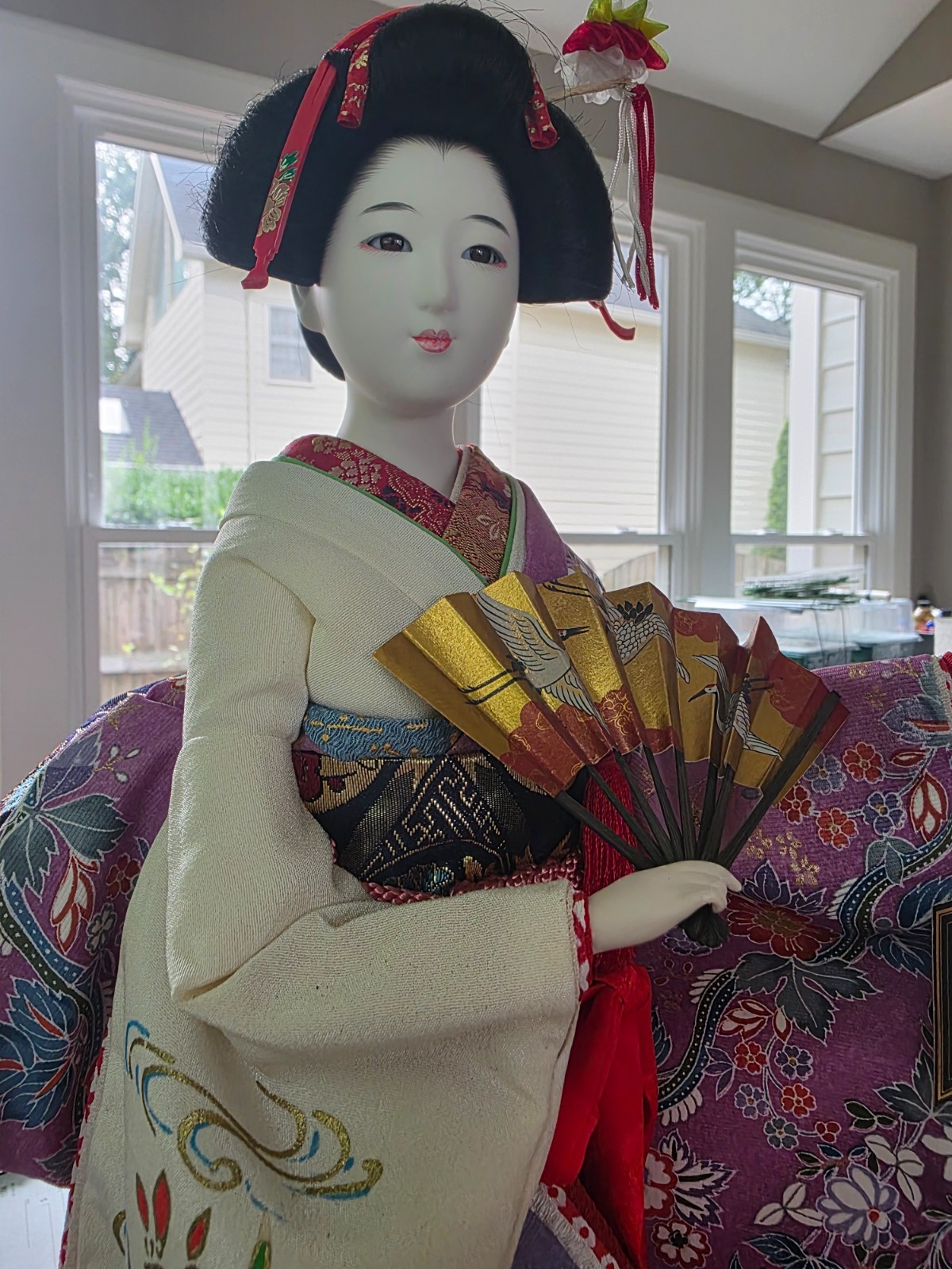 Vintage Japanese Shouju 松寿 Ningyo Doll 16" Kimono Fan Orig Box Signed Plaque Vintage Japanese Shouju 松寿 Ningyo Doll 16" Kimono Fan Orig Box Signed Plaque