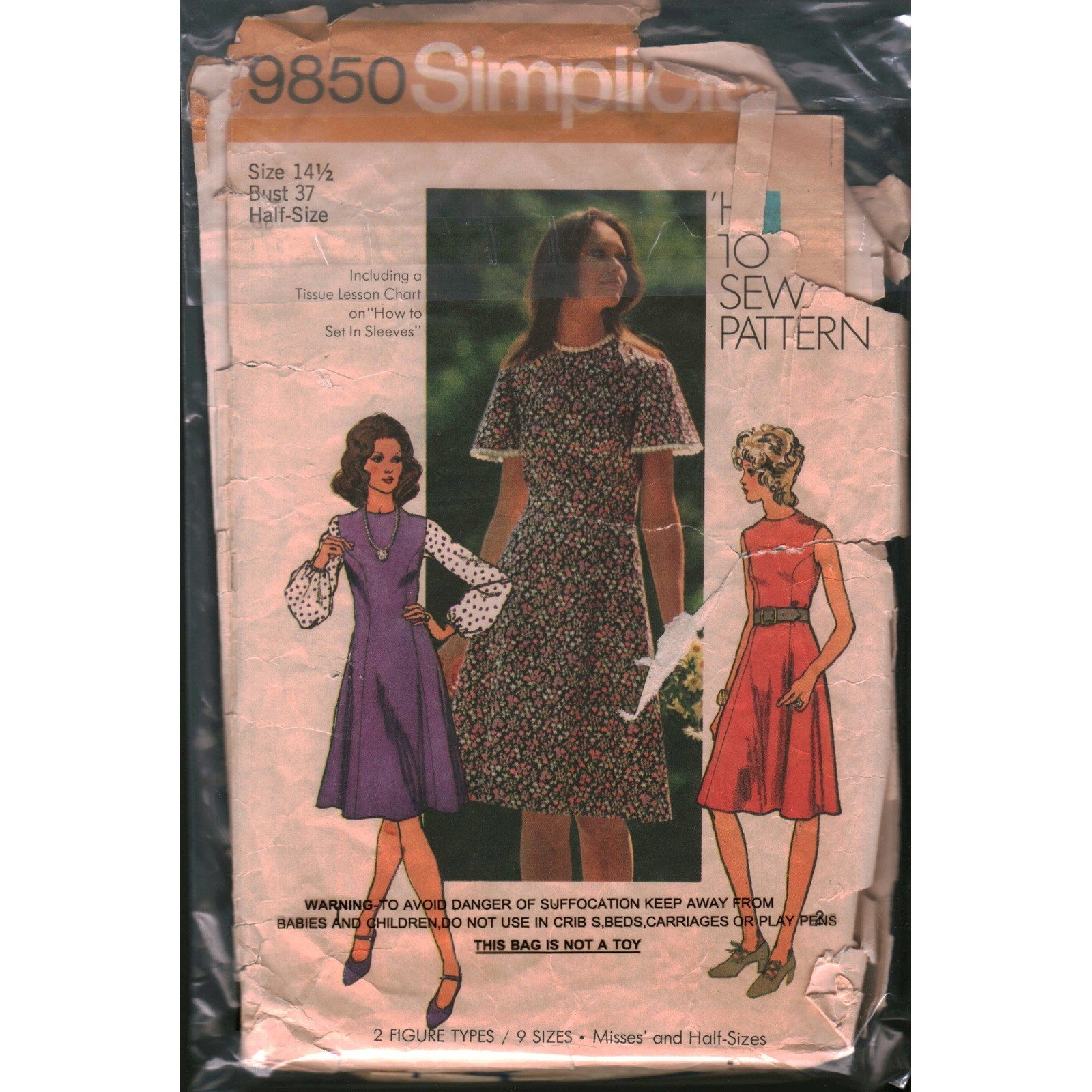 Vintage Simplicity 9850 Princess Dress Sewing Pattern Size 14.5 Bust 37 1970s Vintage Simplicity 9850 Princess Dress Sewing Pattern Size 14.5 Bust 37 1970s