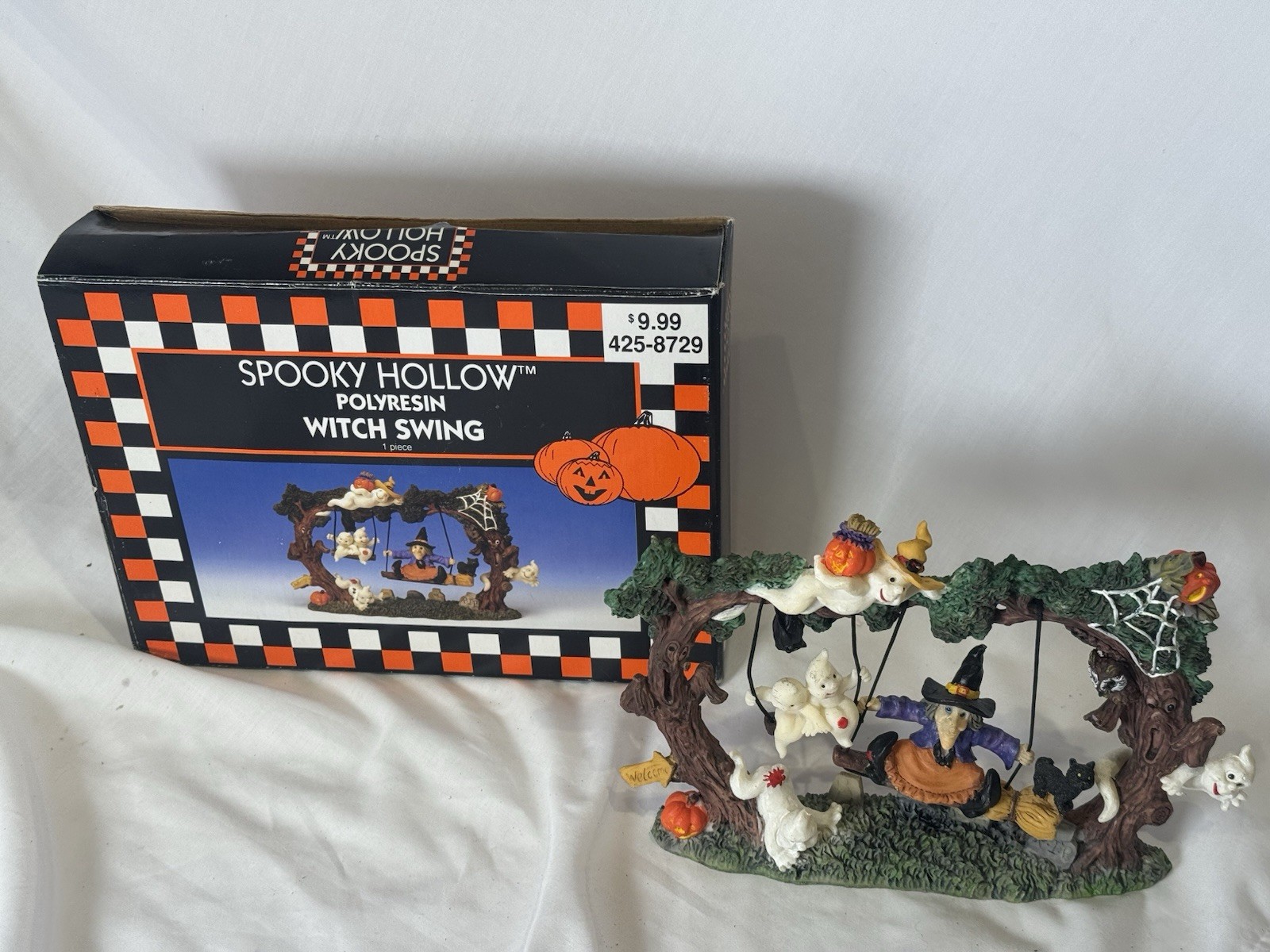 1998 Spooky Hollow Witch Swing Halloween Village Resin Figurine w/ Box 1998 Spooky Hollow Witch Swing Halloween Village Resin Figurine w/ Box