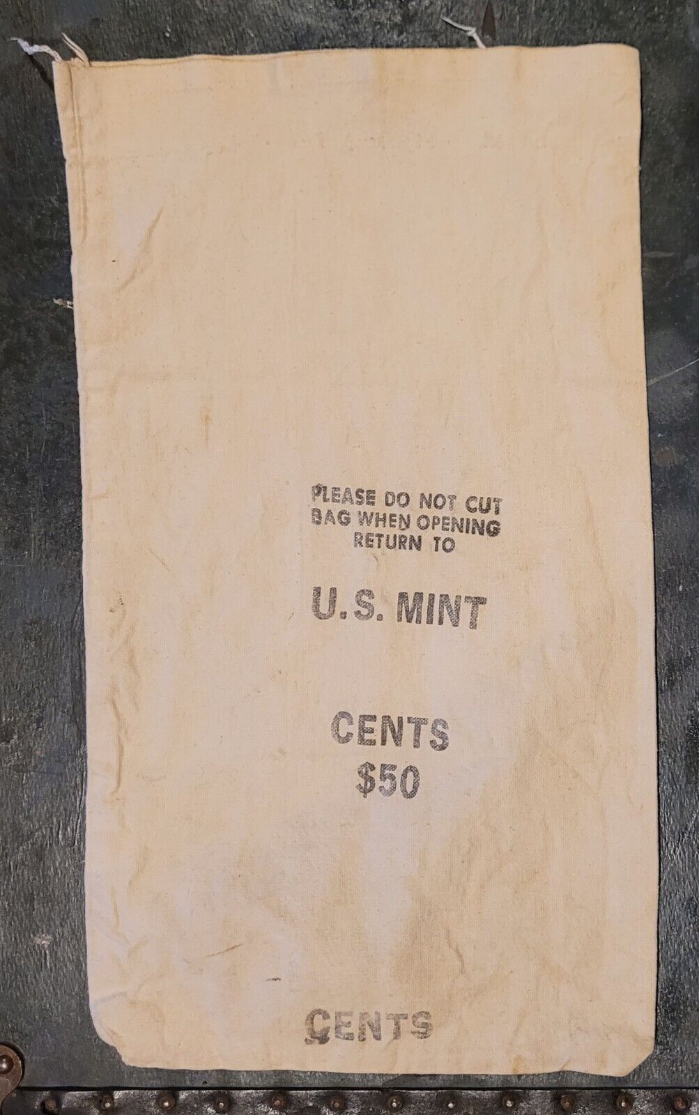 Vintage Canvas Coin Bag U.S. Mint Cents $50 About 17 in x 10 in - A