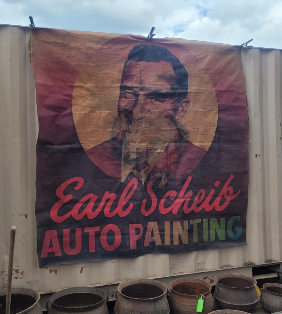 Vintage 1960s Earl Scheib Auto Painting 7' x 7' Advertising Banner Sign RARE