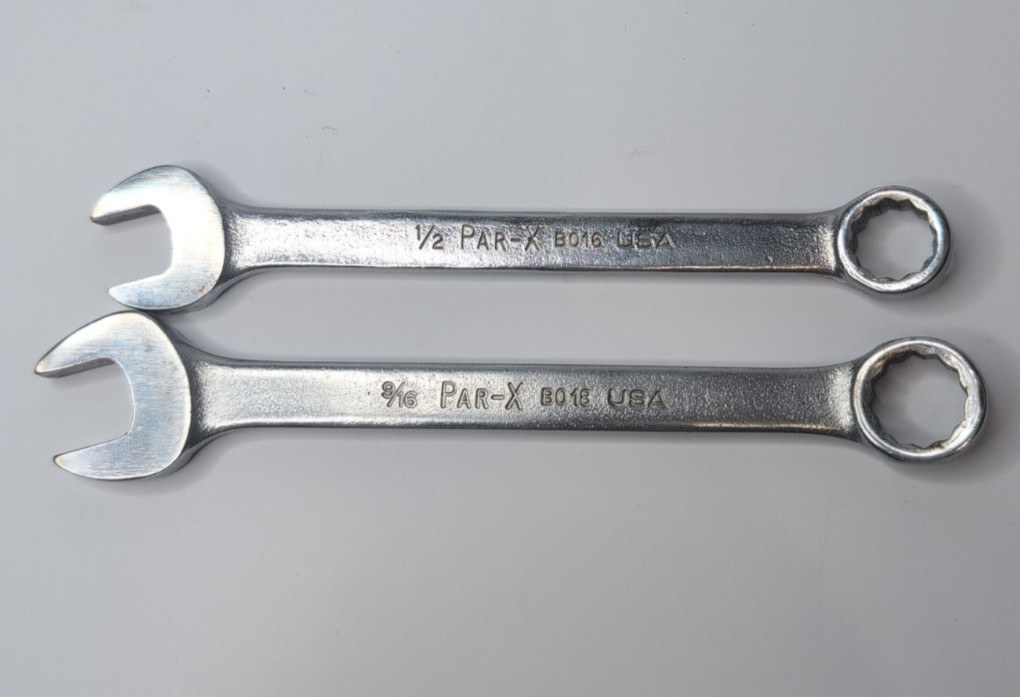 2 Vintage Par-X B016 (1/2) & B018 (9/16) Combination Wrenches Set, 12 Point 2 Vintage Par-X B016 (1/2) & B018 (9/16) Combination Wrenches Set, 12 Point