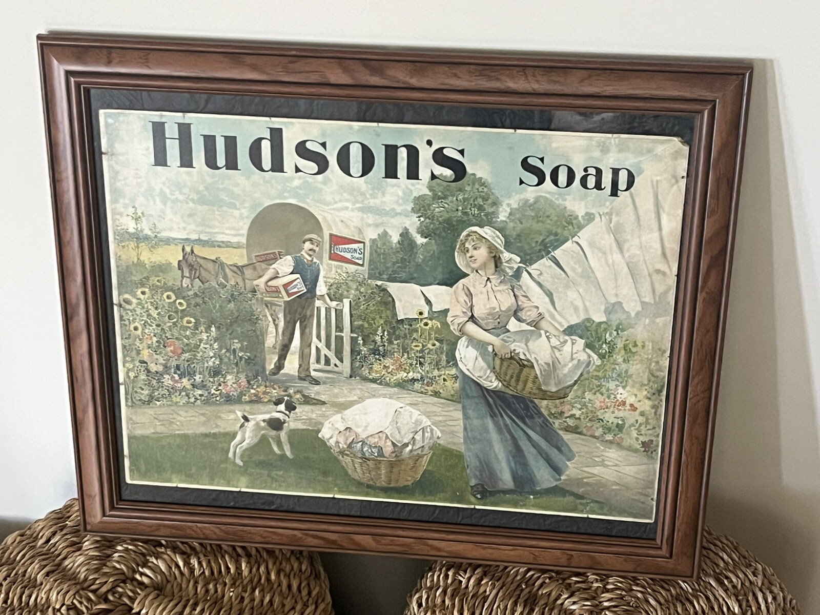 Original Hudson’s Soap c1890’s Cardboard sign 485 X 355mm Glass Frame To Protect