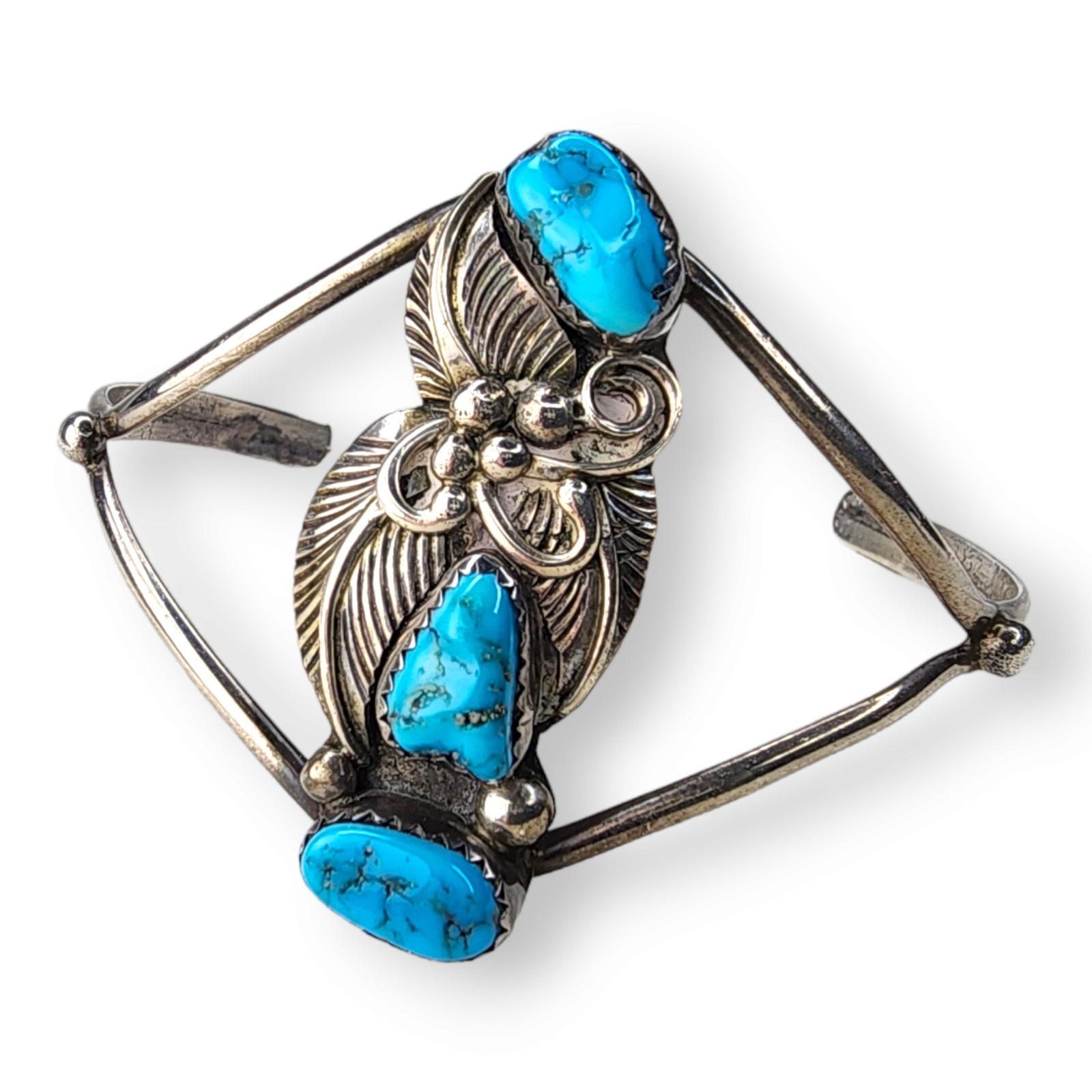 Vintage Sterling Silver 925 Kingman Turquoise Cuff Bracelet Signed R IB Vintage Sterling Silver 925 Kingman Turquoise Cuff Bracelet Signed R IB