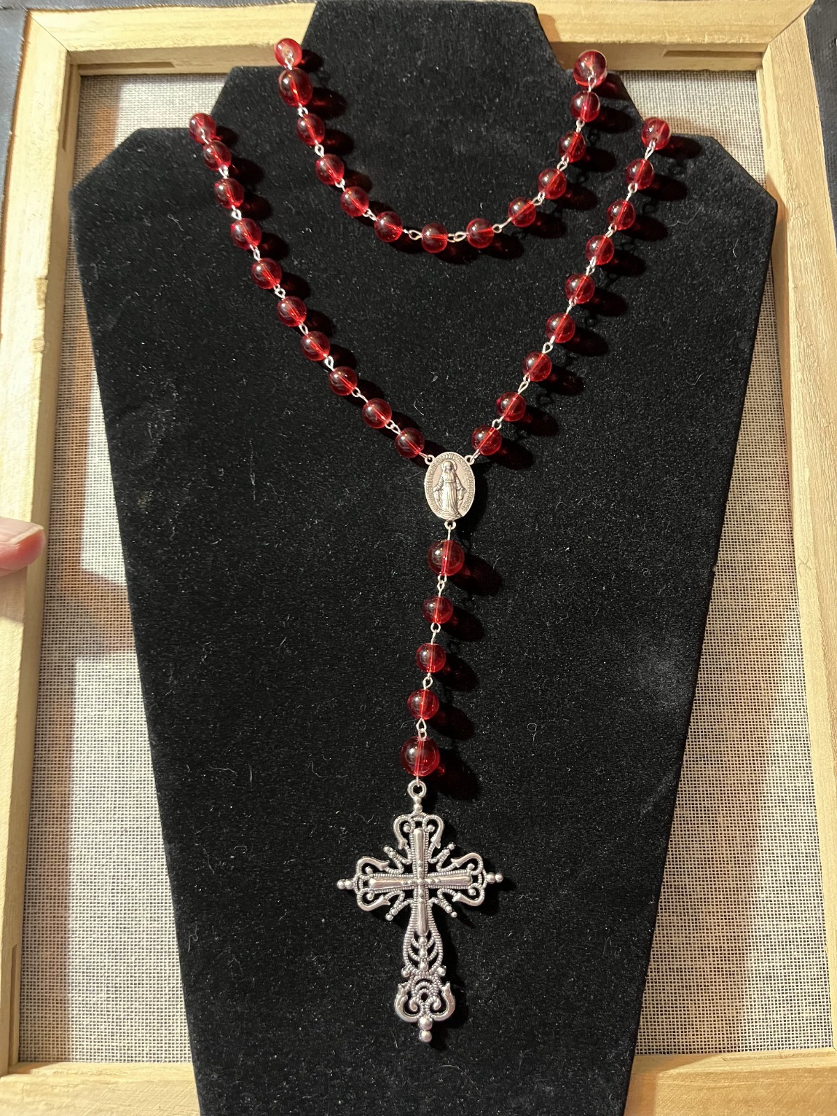 Hand Made Artisan Catholic Rosary Prayer Beads Red Silver Christian Protective Hand Made Artisan Catholic Rosary Prayer Beads Red Silver Christian Protective