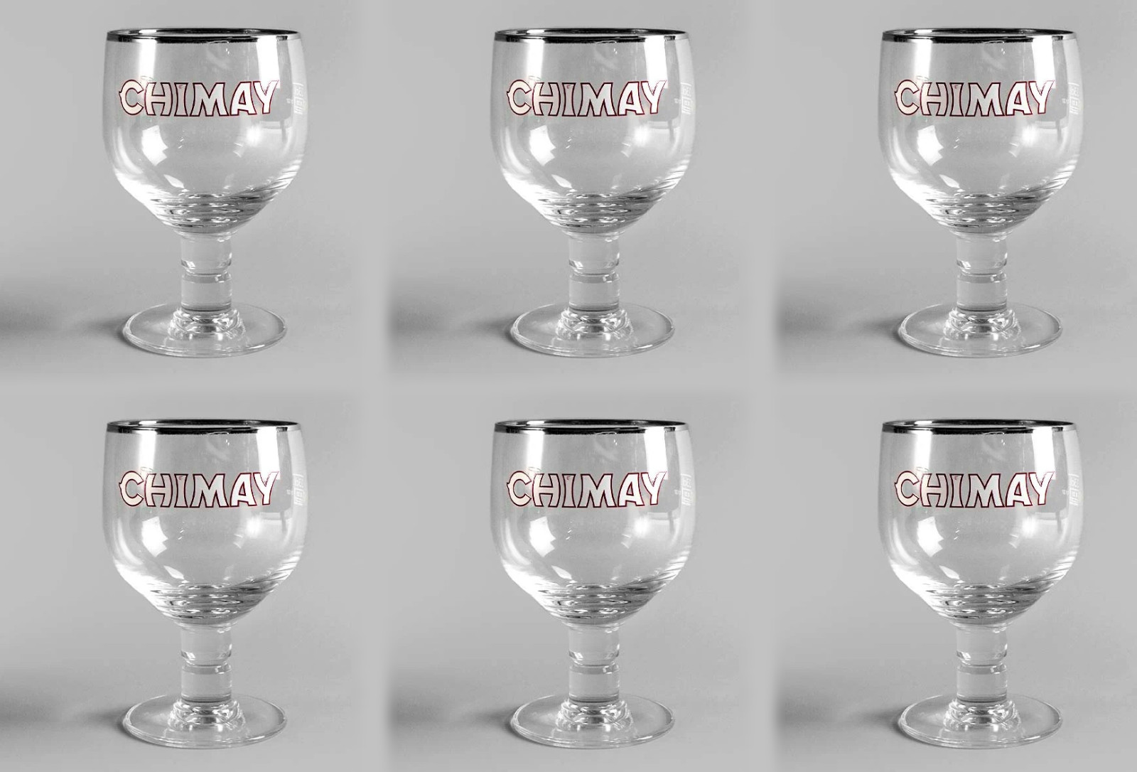 6-Pack Chimay Silver Tone Rim Trappist Chalice Hainaut Belgium Beer Glass 50cl