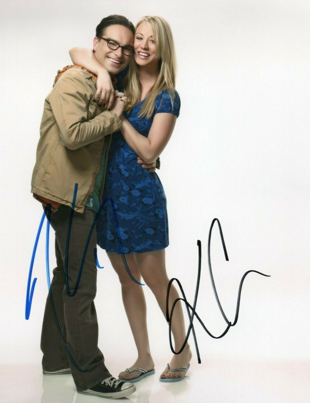 Autographed Johnny Galecki & Kaley Cuoco signed 8x10 photo The Big Bang Theory
