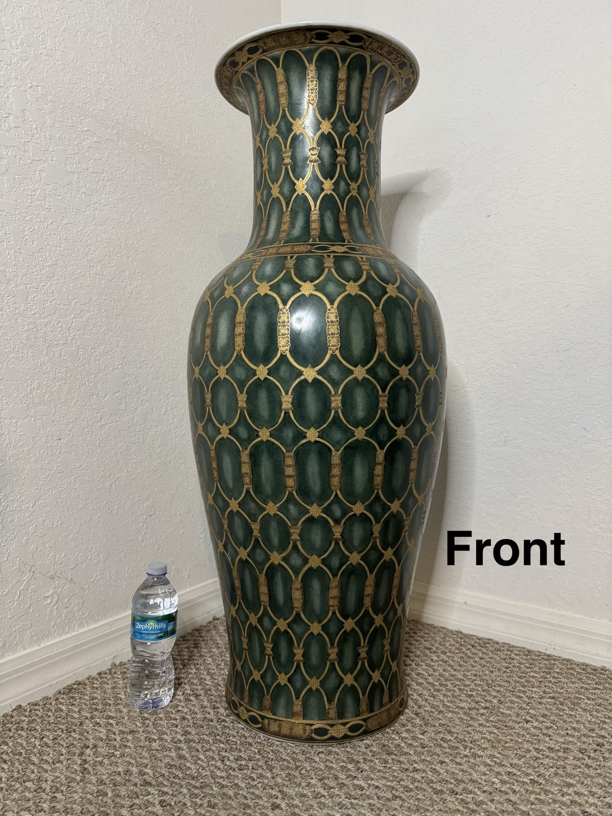 Vintage Large Gilded Asian Floor Vase,  Approximately 34” Tall