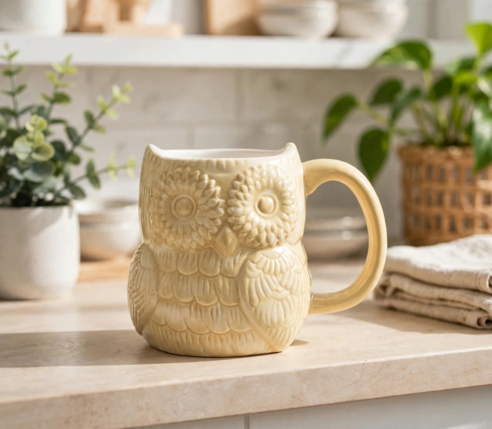 NWOT Great Gatherings 3D Owl Coffee Mug 16oz Beige Embossed Glazed - MINT NWOT Great Gatherings 3D Owl Coffee Mug 16oz Beige Embossed Glazed - MINT