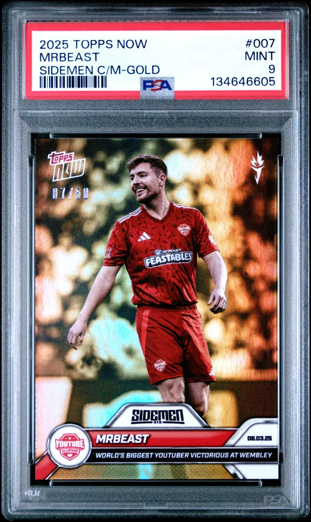 2025 Topps Now Sidemen Charity Match Sidemen C/M Gold Mr Beast 07/50 PSA 9