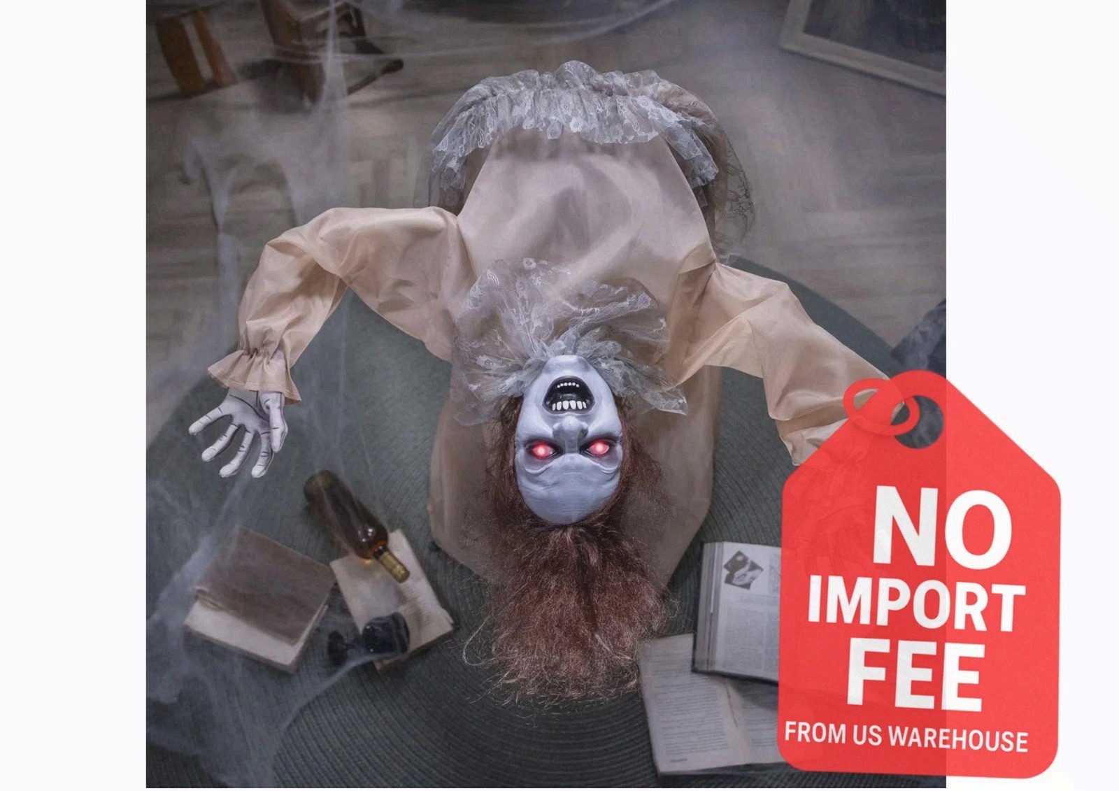 Halloween 4 Ft. 3 1/4" Animated Life-Size Bent Backwards Creepy Lady Prop New Halloween 4 Ft. 3 1/4" Animated Life-Size Bent Backwards Creepy Lady Prop New