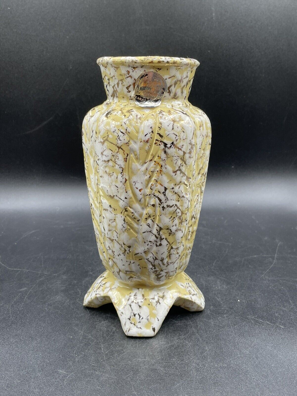Savoy China MCM Yellow Vase 24 kt gold splatter
