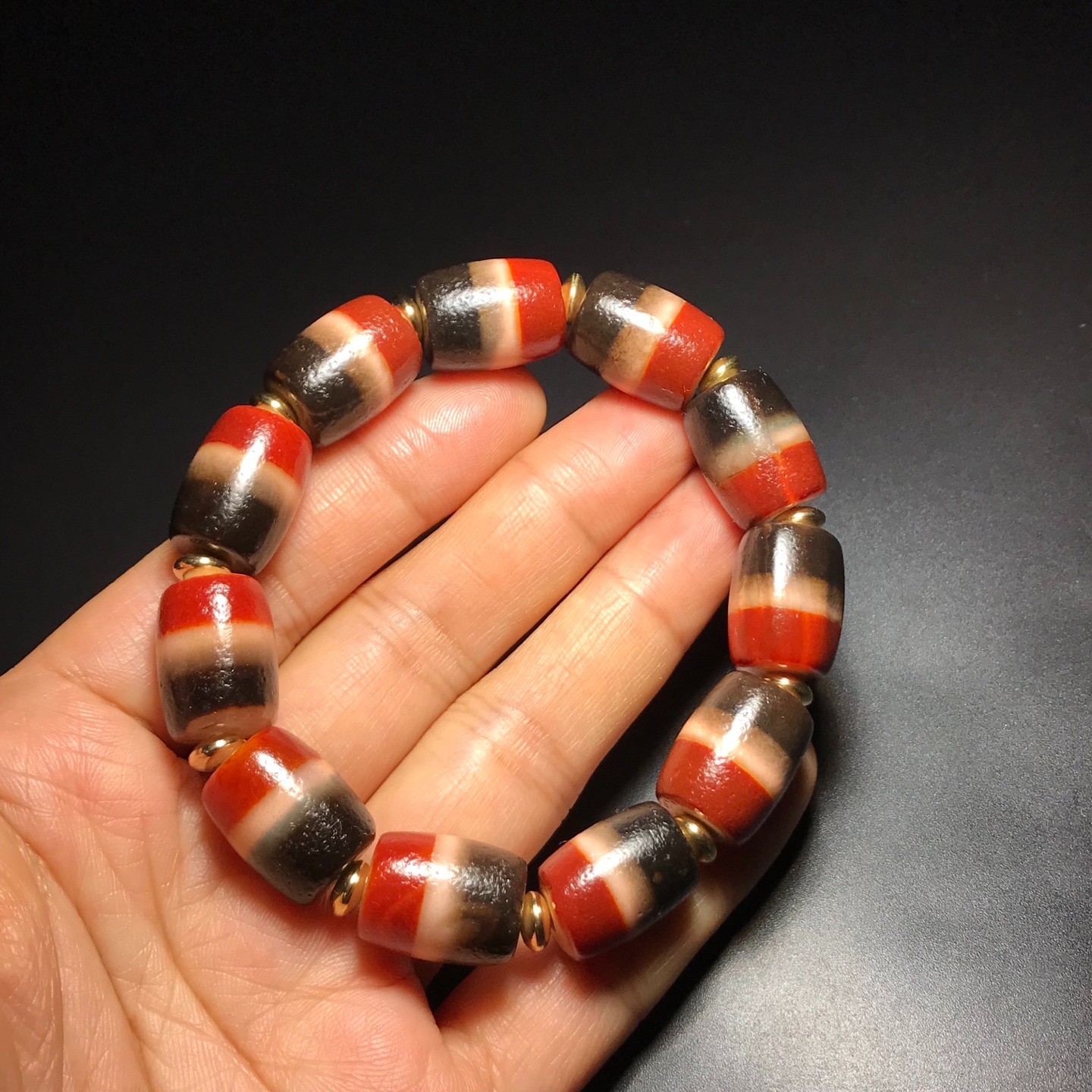 Vintage Tibetan Old Agate Dzi Bead 3 Stripe Amulet Bracelet Handstring 12×16mm Vintage Tibetan Old Agate Dzi Bead 3 Stripe Amulet Bracelet Handstring 12×16mm