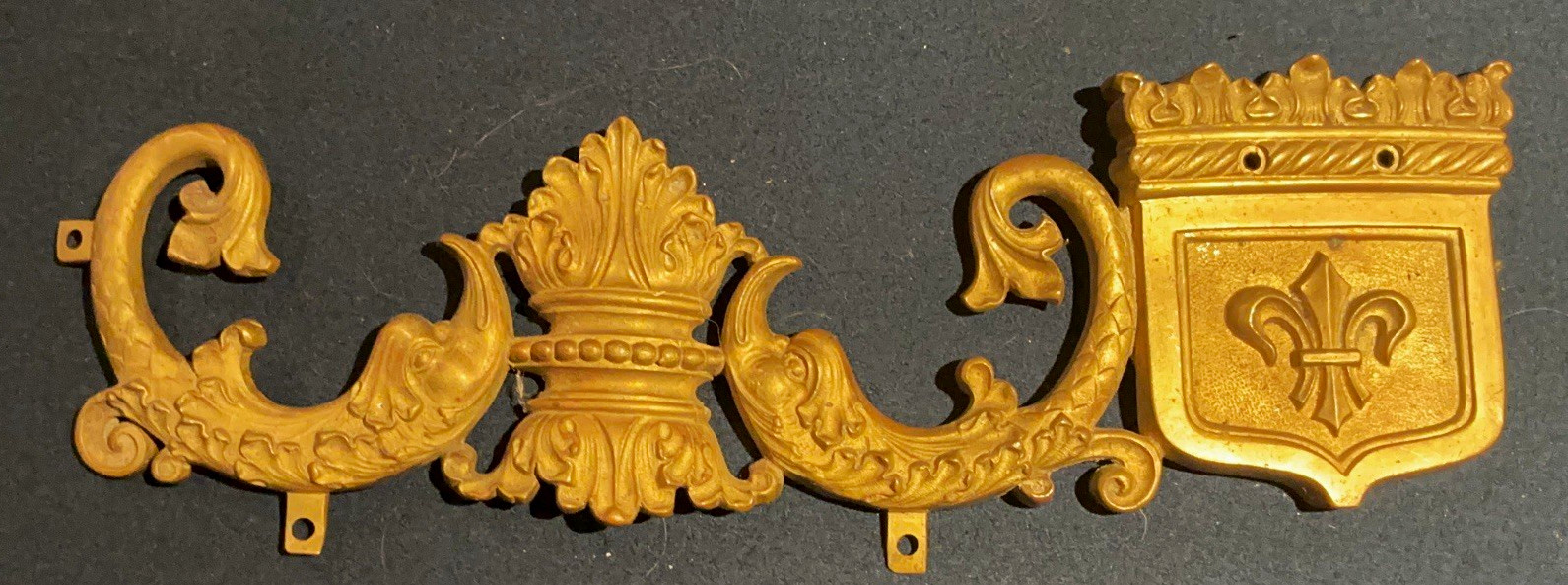 Antique brass Dolphin/Koi large furniture Mount Ormolu Pediment Antique brass Dolphin/Koi large furniture Mount Ormolu Pediment