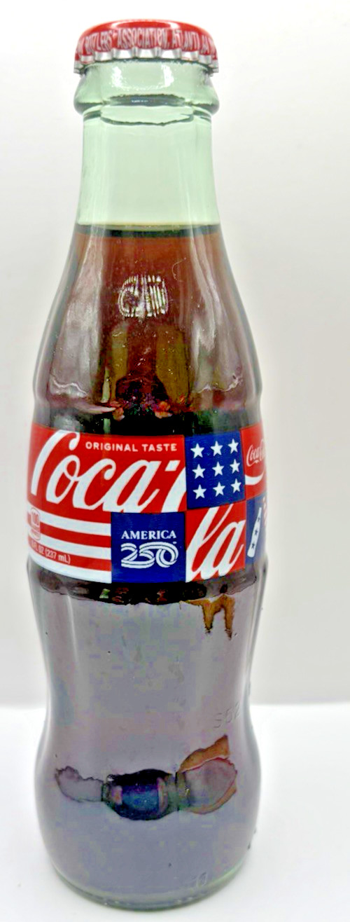 Coca Cola AMERICA 250 CELEBRATING 250th ANNIVERSARY 1 GLASS BOTTLE 8 OZ Coca Cola AMERICA 250 CELEBRATING 250th ANNIVERSARY 1 GLASS BOTTLE 8 OZ