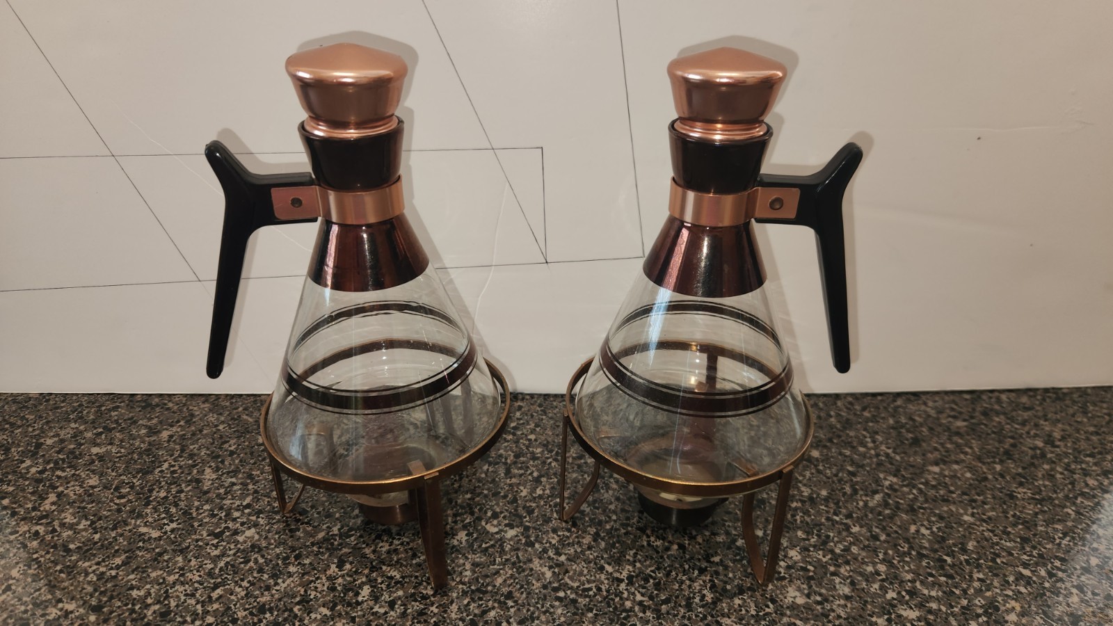 Vintage Mid-century Modern Glass Coffee Carafers With Warming Stands