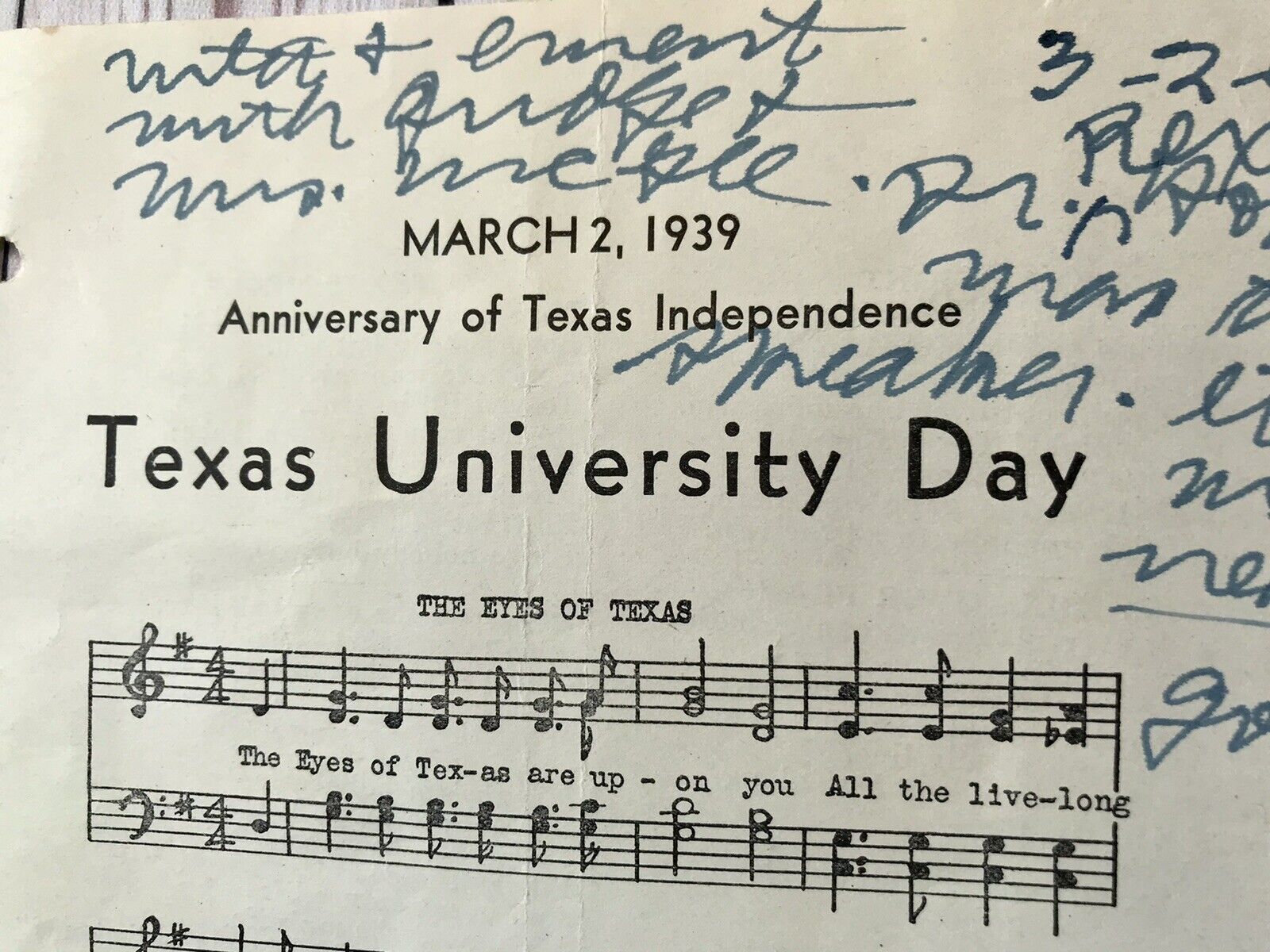 1939 Texas University Day Eyes Of Texas Sheet Music Program Event
