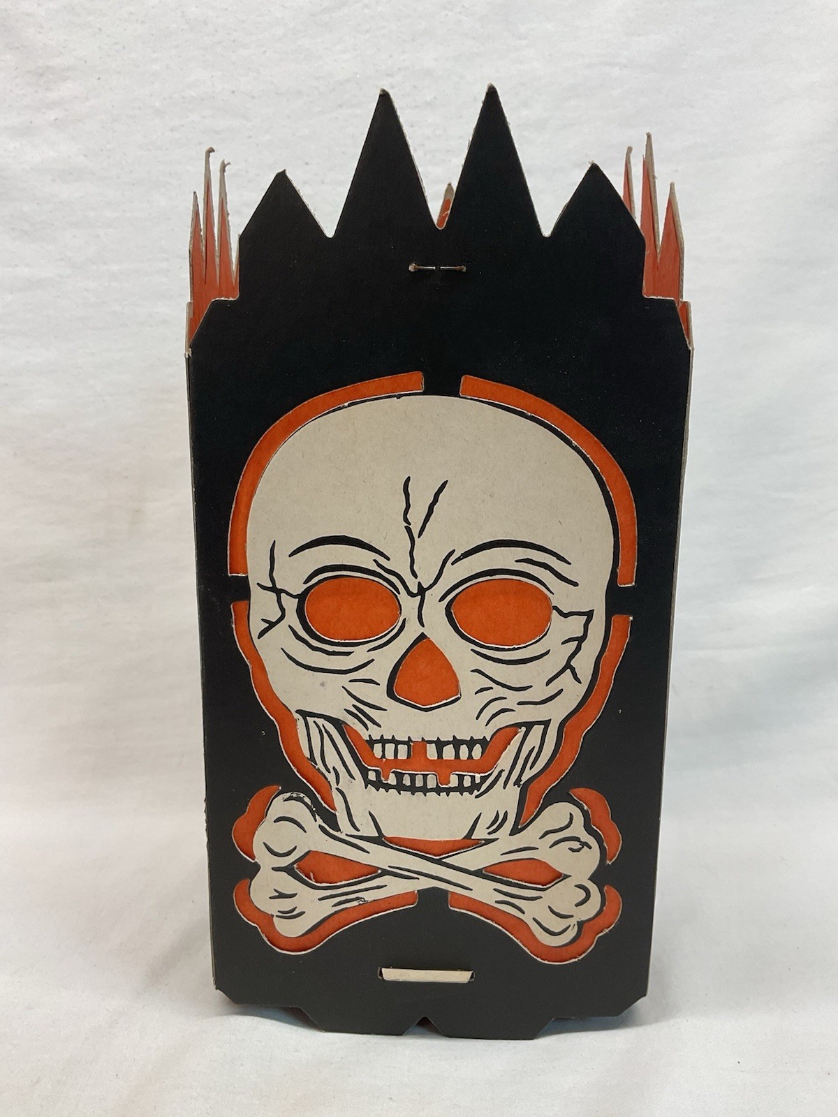 Antique German Halloween Skull & Crossbones 4 Sided Die Cut Candle Lantern Antique German Halloween Skull & Crossbones 4 Sided Die Cut Candle Lantern