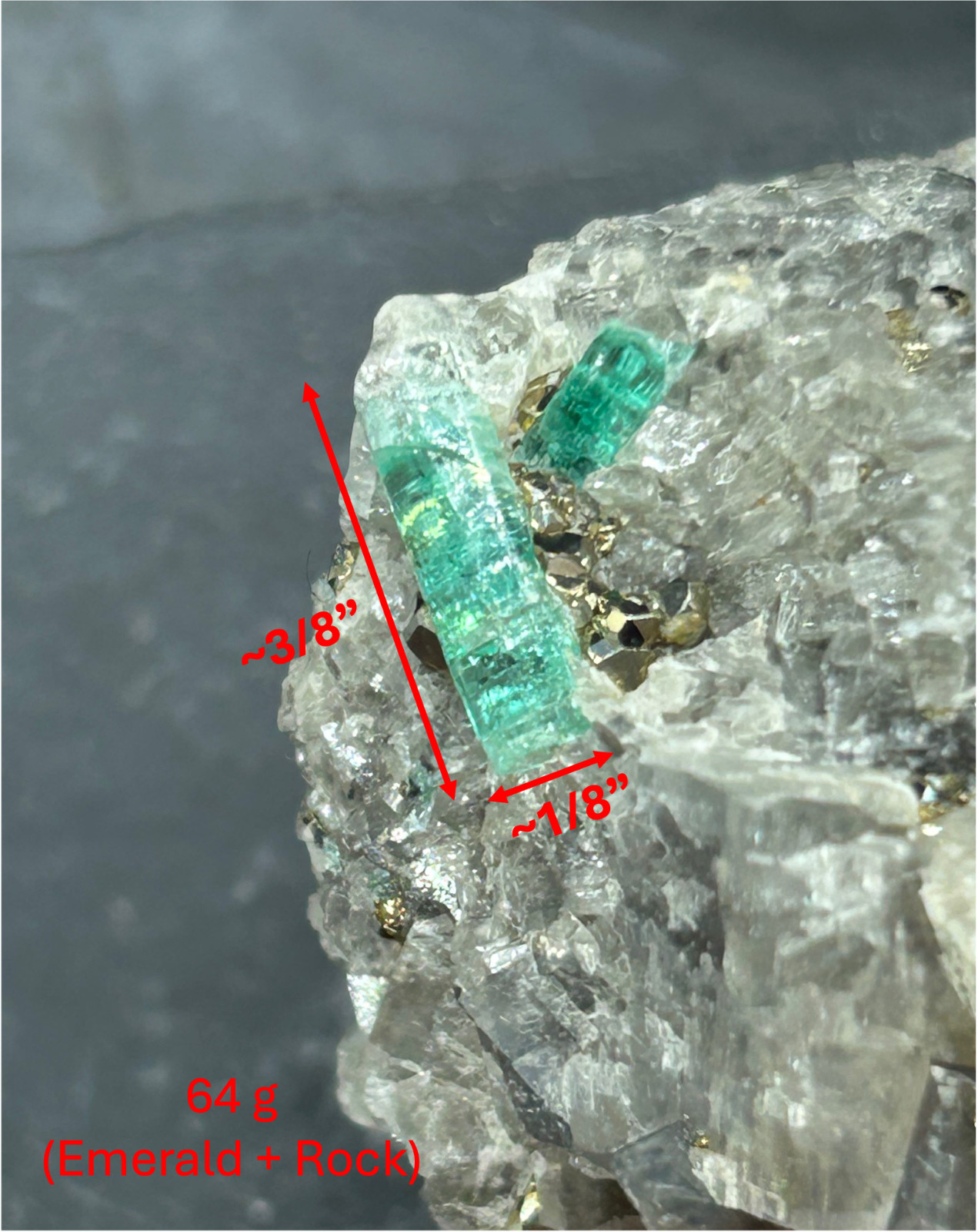 Clear Emerald Gem on Matrix Rock from Chivor Mines Colombia. 64 g. Clear Emerald Gem on Matrix Rock from Chivor Mines Colombia. 64 g.