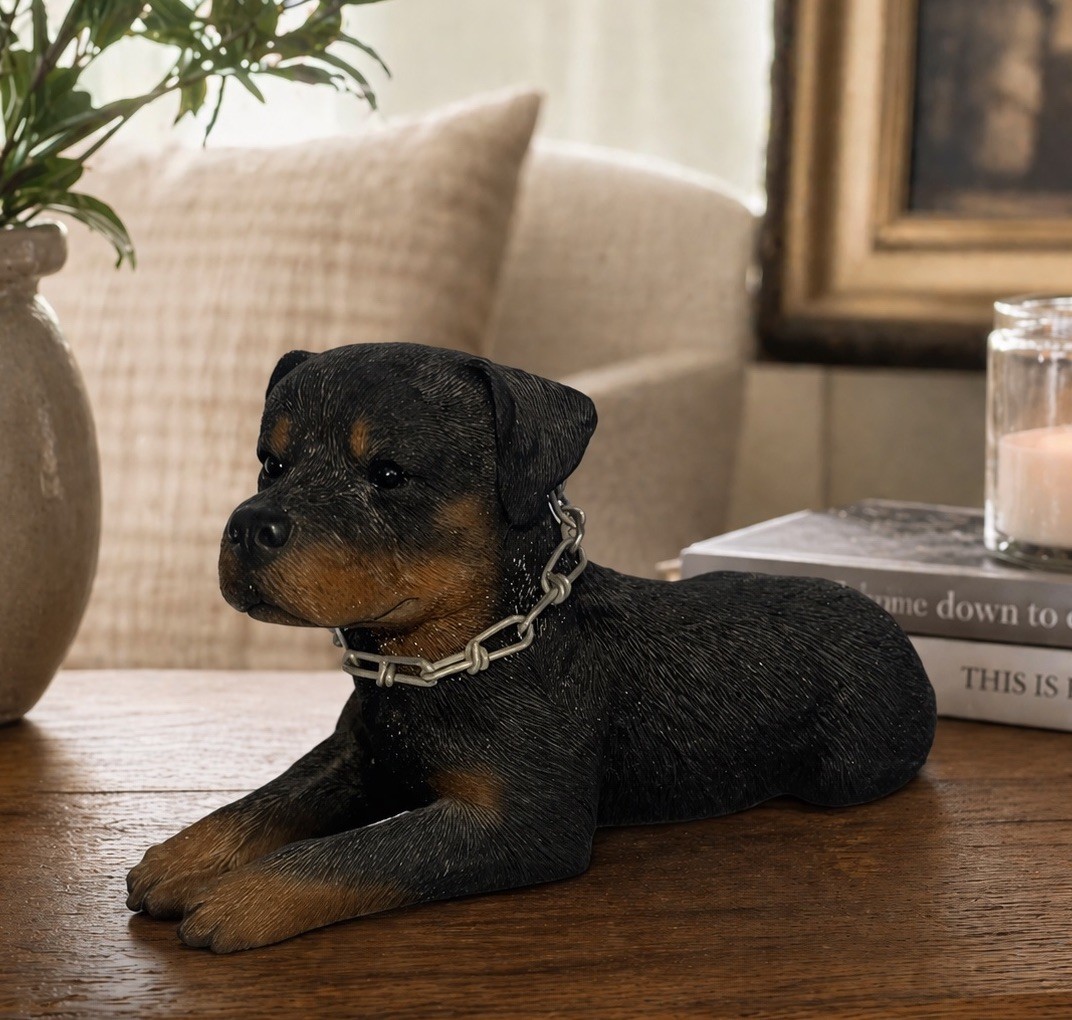 VTG Sandicast Rottweiler Dog Sculpture Chain Collar Signed Sandra Brue USA 1986 VTG Sandicast Rottweiler Dog Sculpture Chain Collar Signed Sandra Brue USA 1986