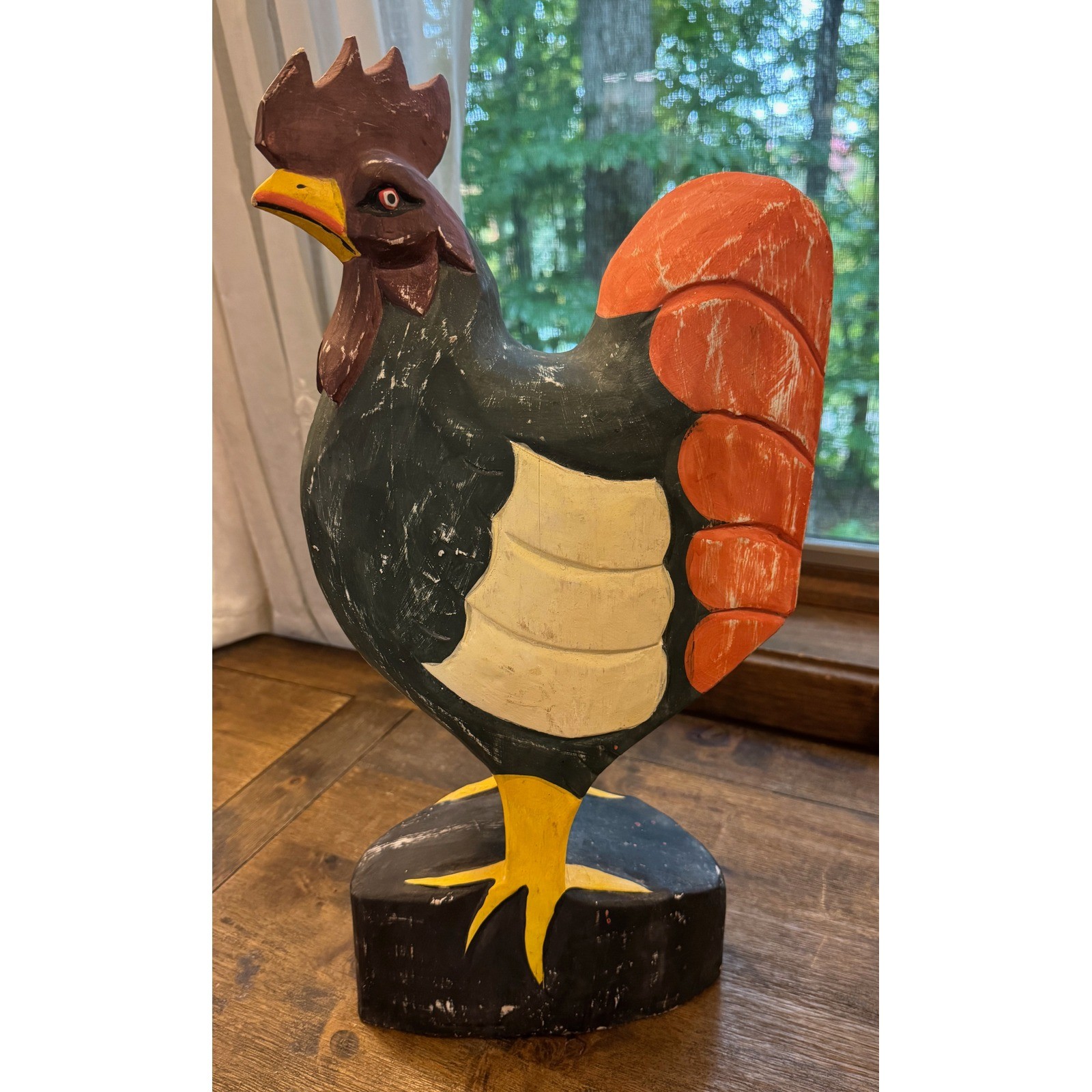 Vintage Folk Art Hand Carved Wooden Rooster Statue Rustic Farmhouse Decor 18in Vintage Folk Art Hand Carved Wooden Rooster Statue Rustic Farmhouse Decor 18in