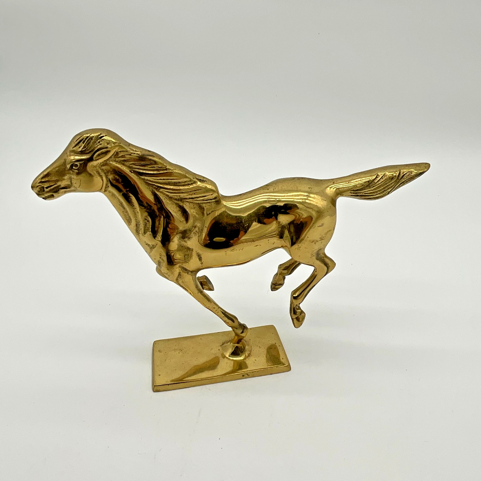 Vintage Brass Running Horse In Motion Statue Figurine 8.5 x 6.5 Inches