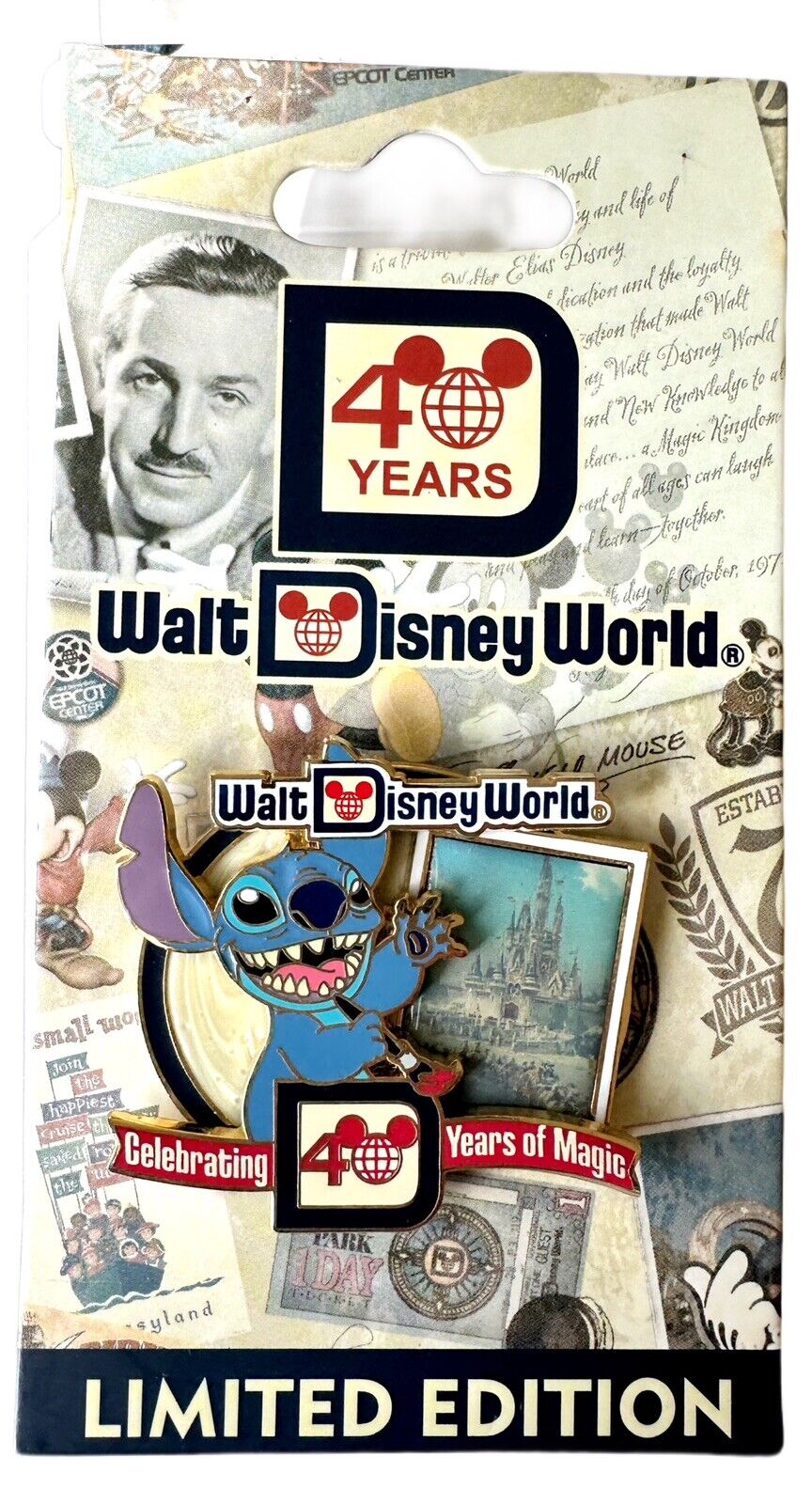 Rare Disney World Pin 40th Anniversary Stitch LE 1500 Concept Art Castle