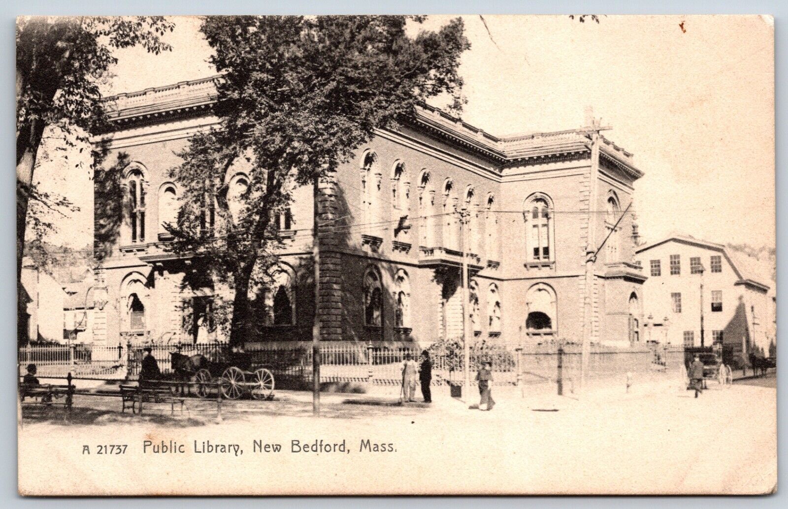 Postcard Public Library, Street View, New Bedford Massachusetts Posted 1908