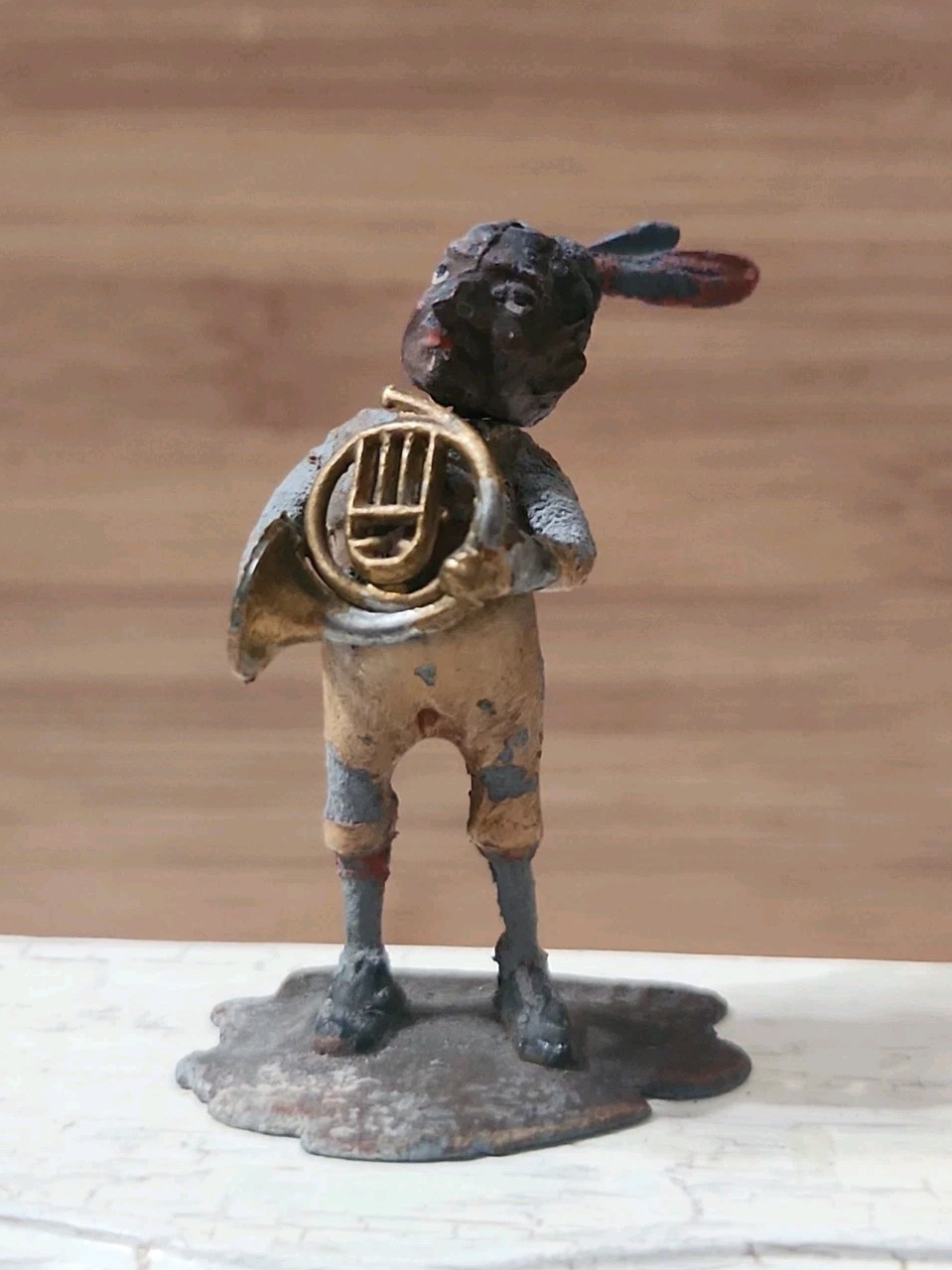 Rare VINTAGE 1900s HEYDE Bronze Indian Nodder Musician Bobblehead French Horn Rare VINTAGE 1900s HEYDE Bronze Indian Nodder Musician Bobblehead French Horn