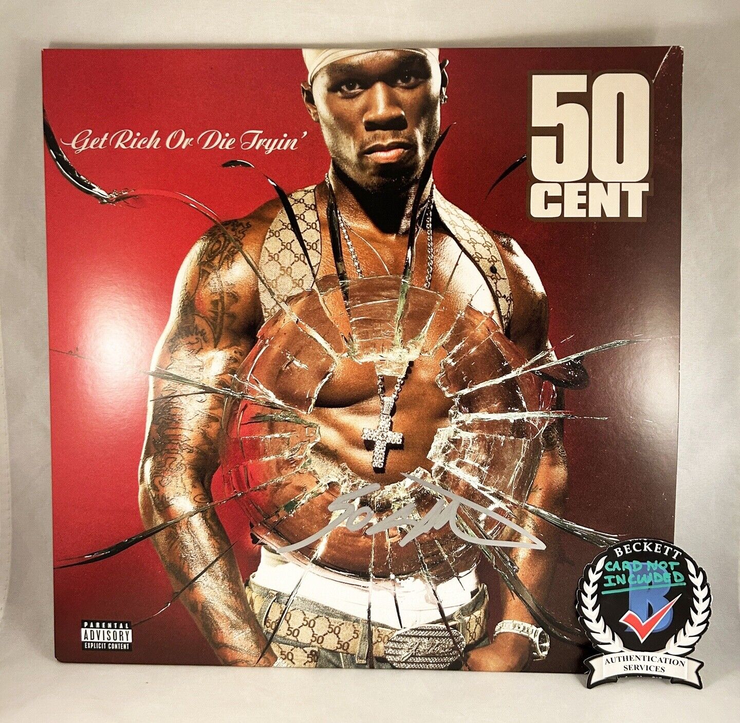 50 Cent Signed Vinyl LP Album Get Rich Or Die Tryin Beckett BAS COA