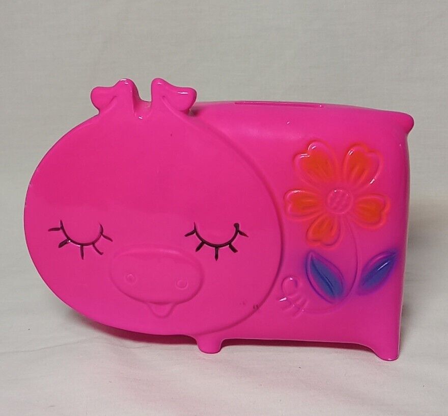 Vintage Hot Pink Ceramic Piggy Bank  Floral Design