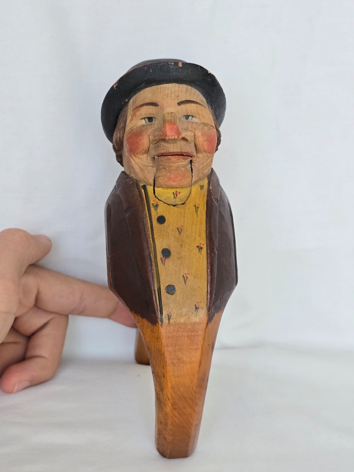 Antique Anri Italy Hand Carved Painted Wood Mechanical Nutcracker Man