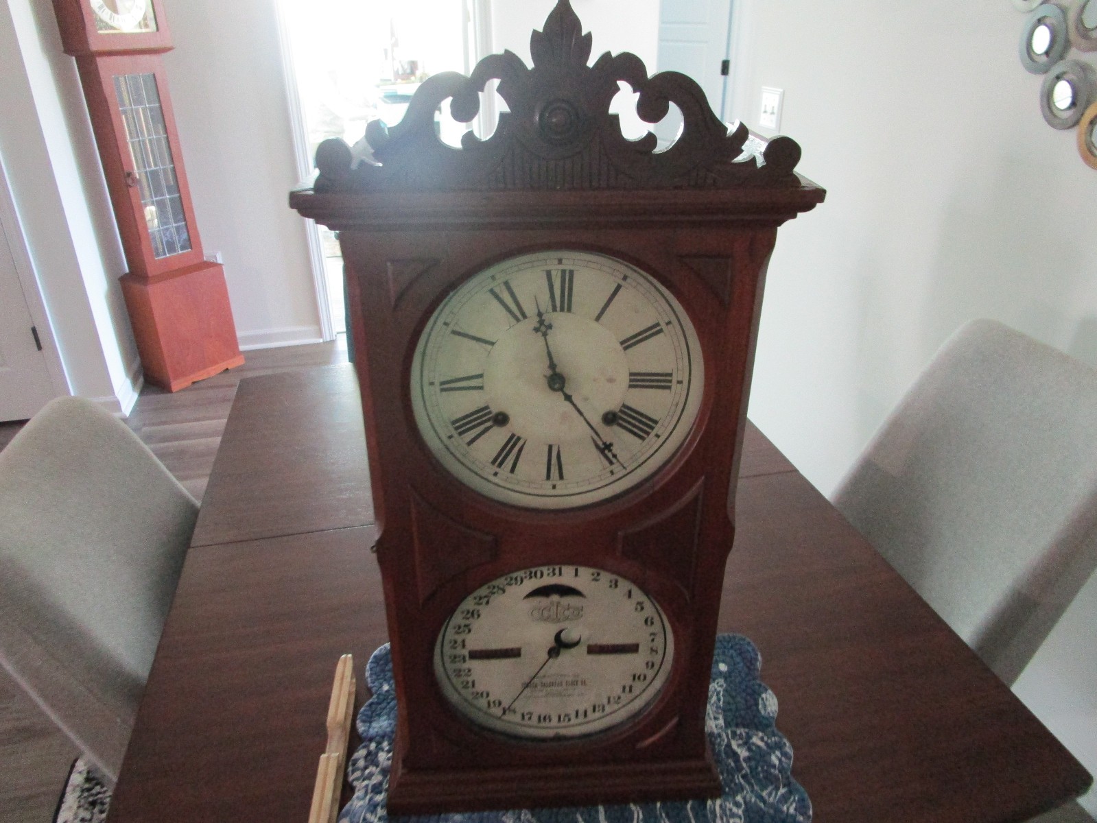 Antique ITHACA "Farmers" Calendar Clock Rare #10 Double Dial W/ Superb Case Antique ITHACA "Farmers" Calendar Clock Rare #10 Double Dial W/ Superb Case