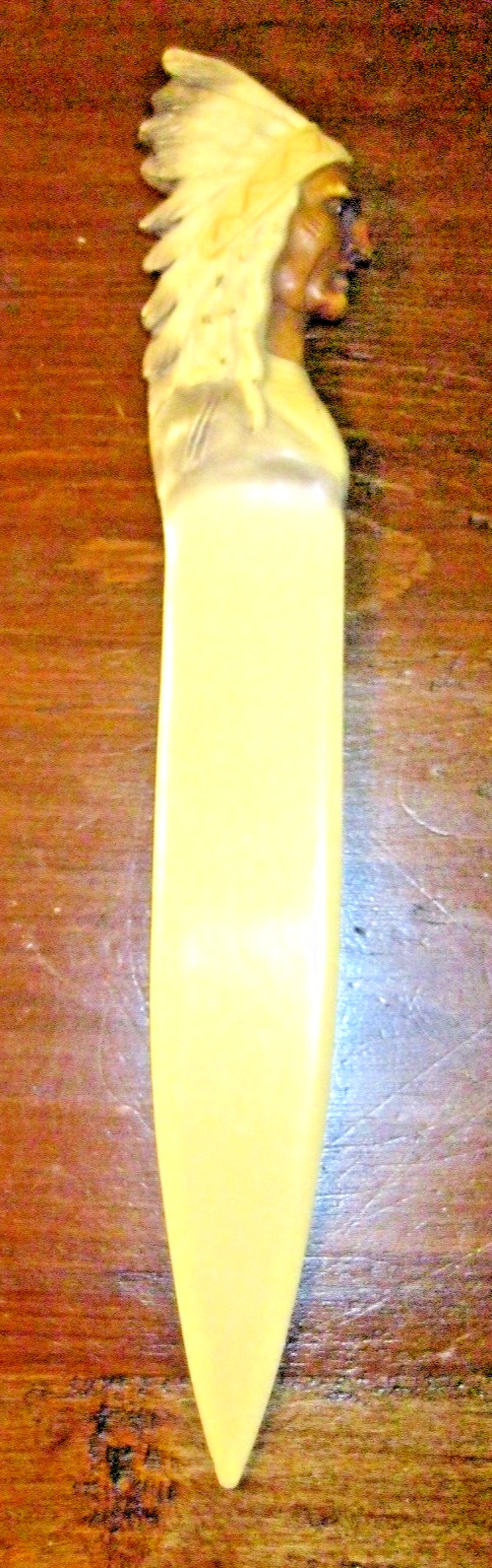 Antique Celluloid Letter Opener Seated Native American Pencil Headdress 7 1/8"L Antique Celluloid Letter Opener Seated Native American Pencil Headdress 7 1/8"L