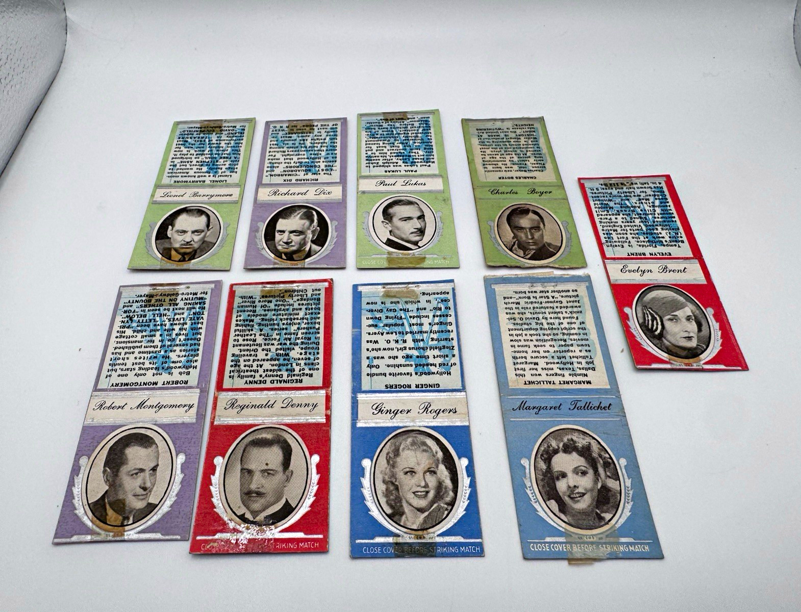 9 Vintage 1930s Diamond Movie Star Matchbook Covers Ginger Rogers Barrymore Lot